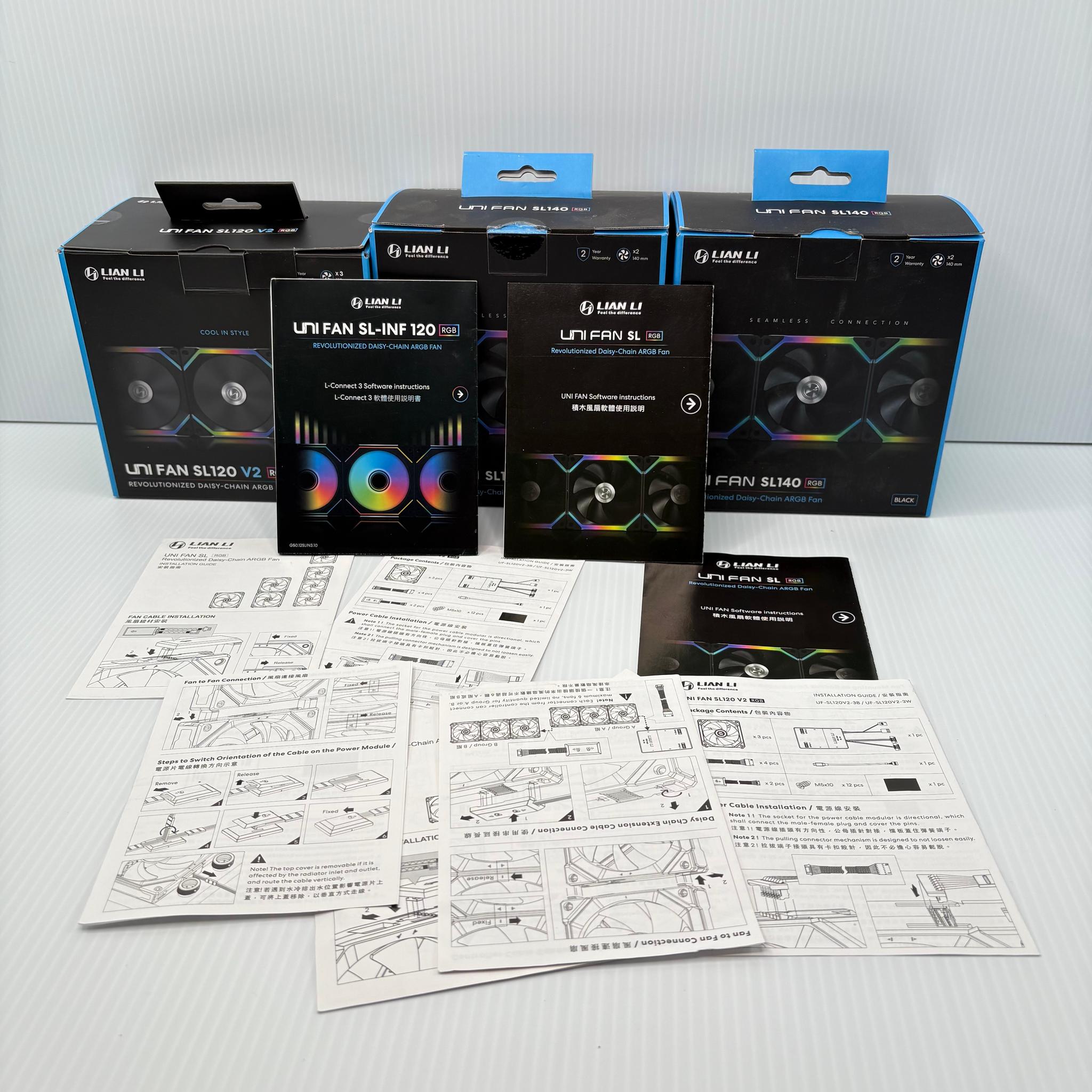 Lian Li UNI FAN Bundle – (4) SL140 + (1) SL120 V2 + Tons of Accessories