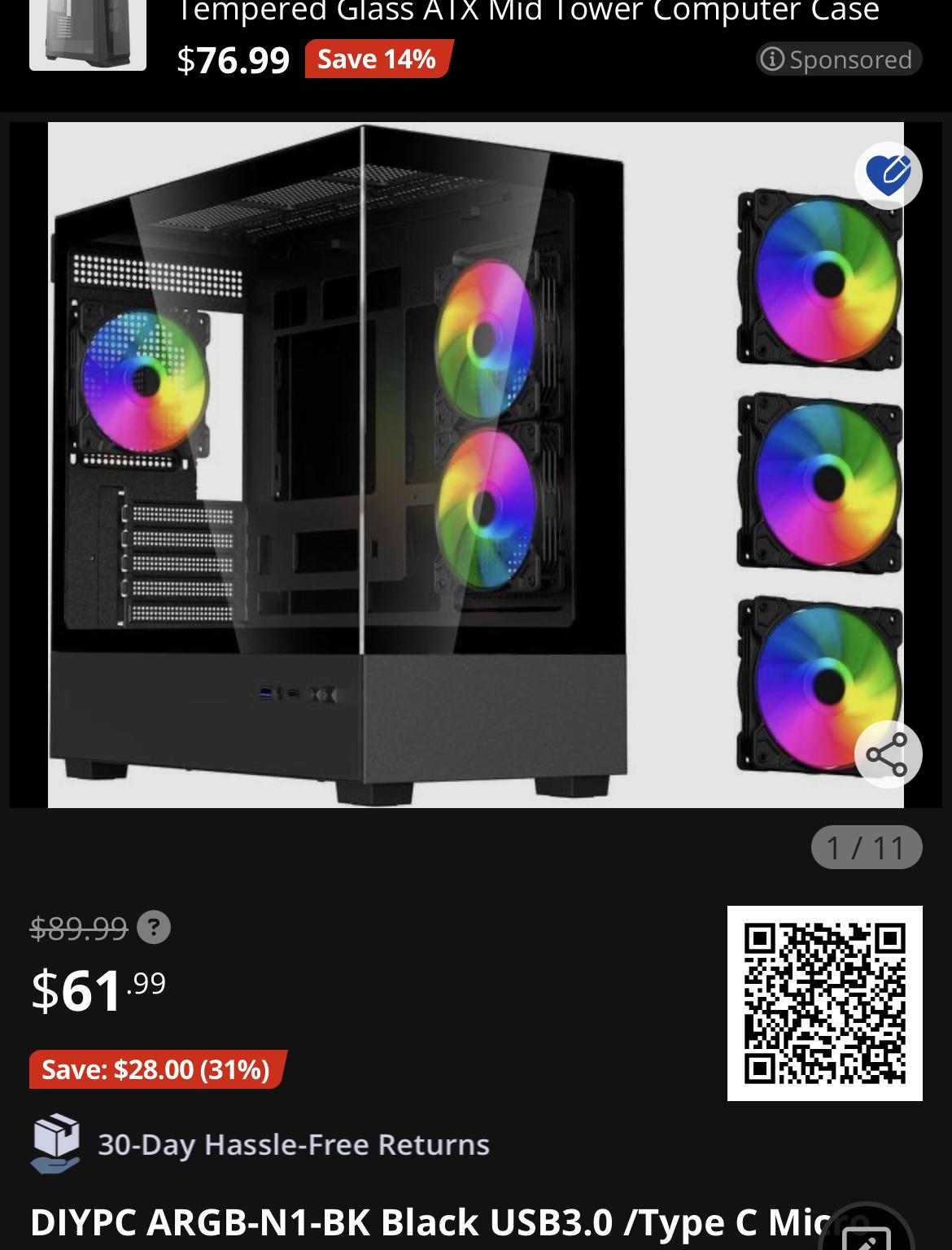 DIYPC ARGB-N1-BK Black USB3.0 /Type C Micro ATX Gaming Computer Case 3 x ARGB 120mm Fans