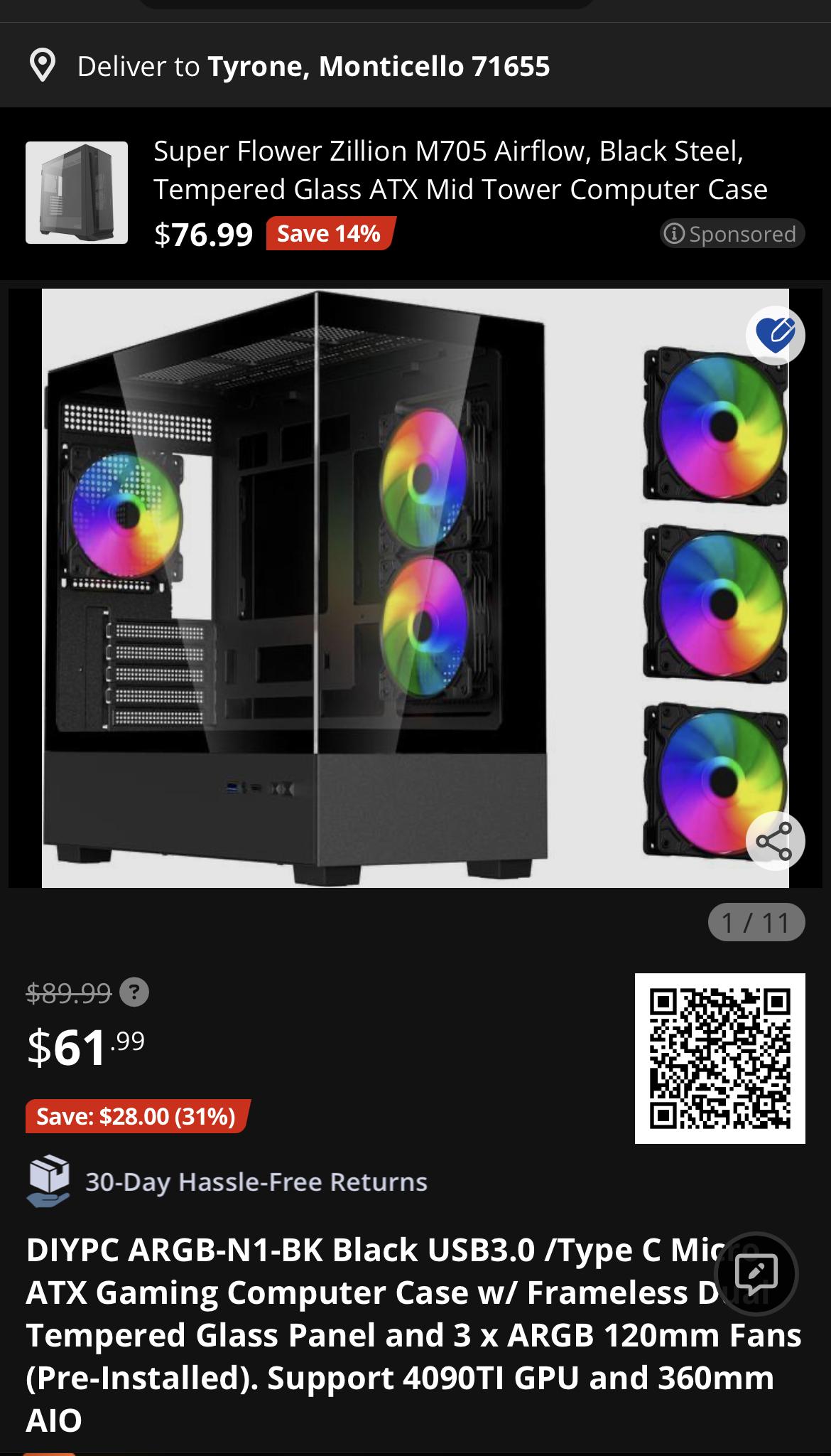 DIYPC ARGB-N1-BK Black USB3.0 /Type C Micro ATX Gaming Computer Case 3 x ARGB 120mm Fans