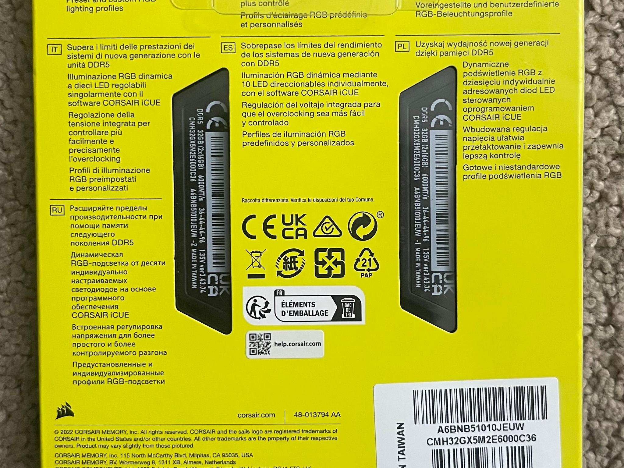 Unboxed 32GB(2x16gb) DDR5 6000MT/s CL36
