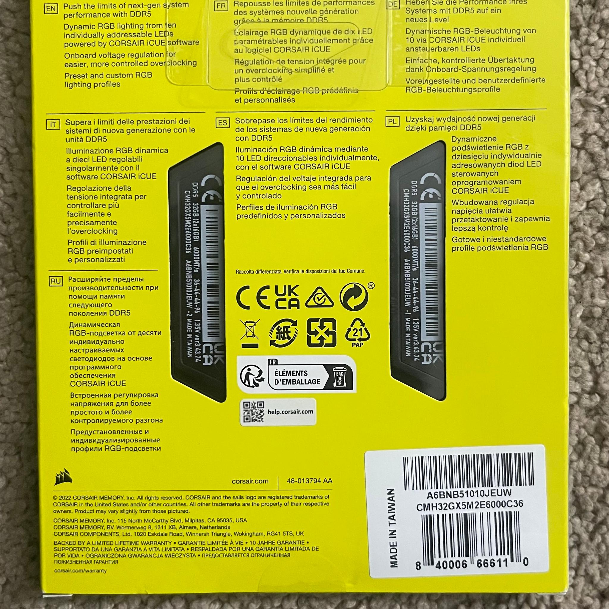 Unboxed 32GB(2x16gb) DDR5 6000MT/s CL36