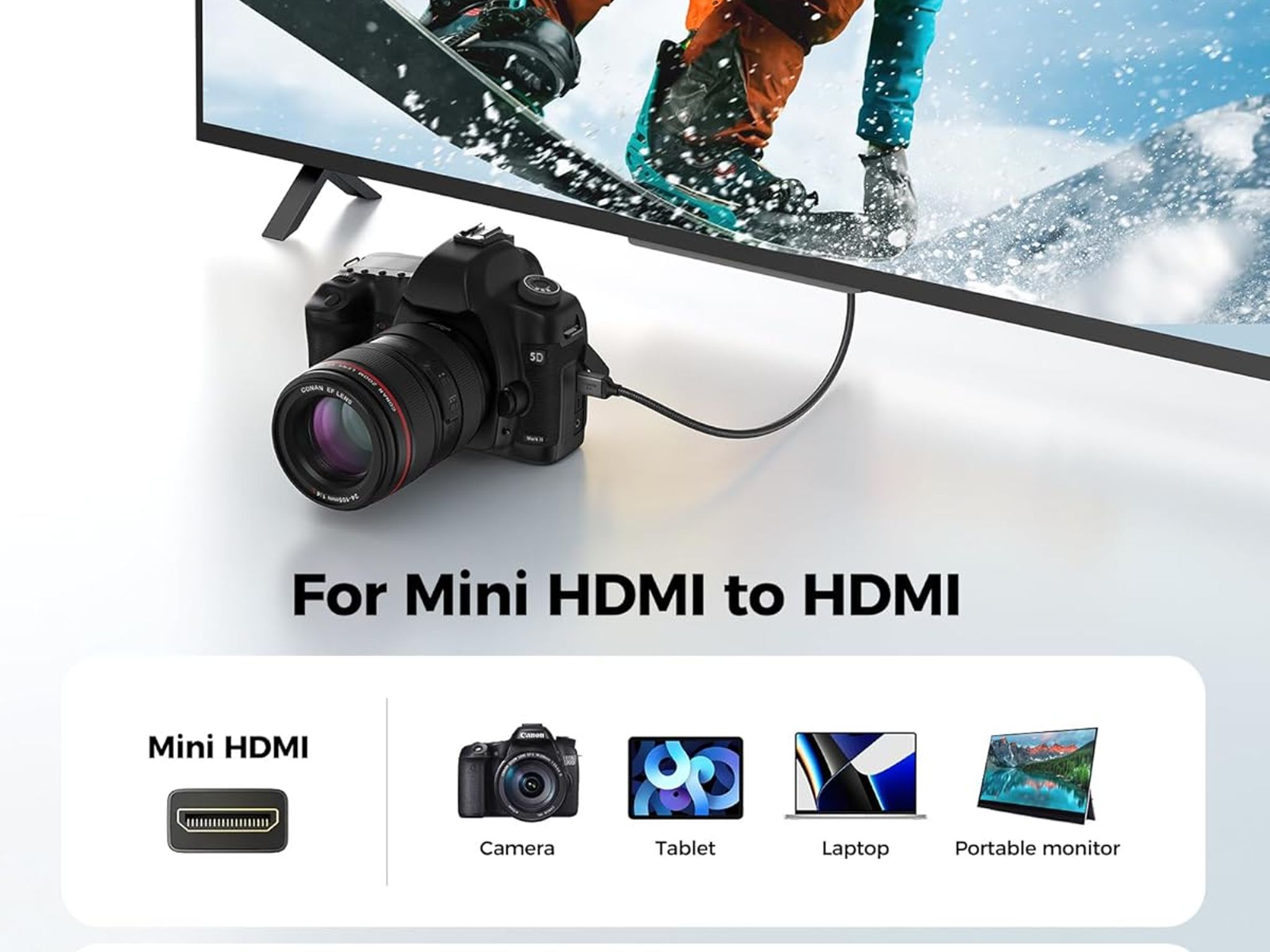 8K 4K Mini HDMI to HDMI Cable 6.6FT Mini HDMI 2.1 8K 60Hz 4K@240Hz 144Hz 120Hz Upgrade Braided 48Gbs