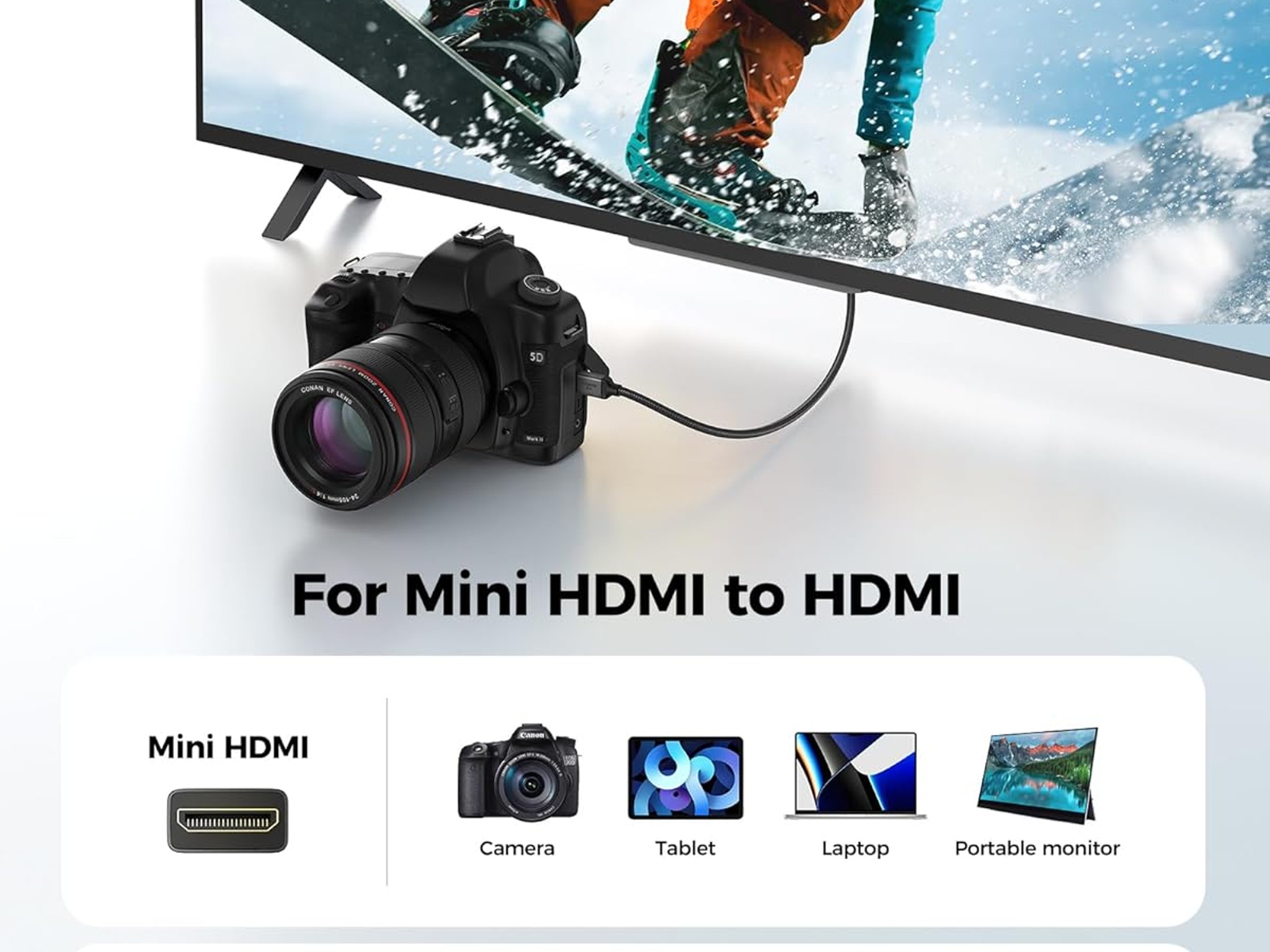 8K 4K Mini HDMI to HDMI Cable 6.6FT Mini HDMI 2.1 8K 60Hz 4K@240Hz 144Hz 120Hz Upgrade Braided 48Gbs