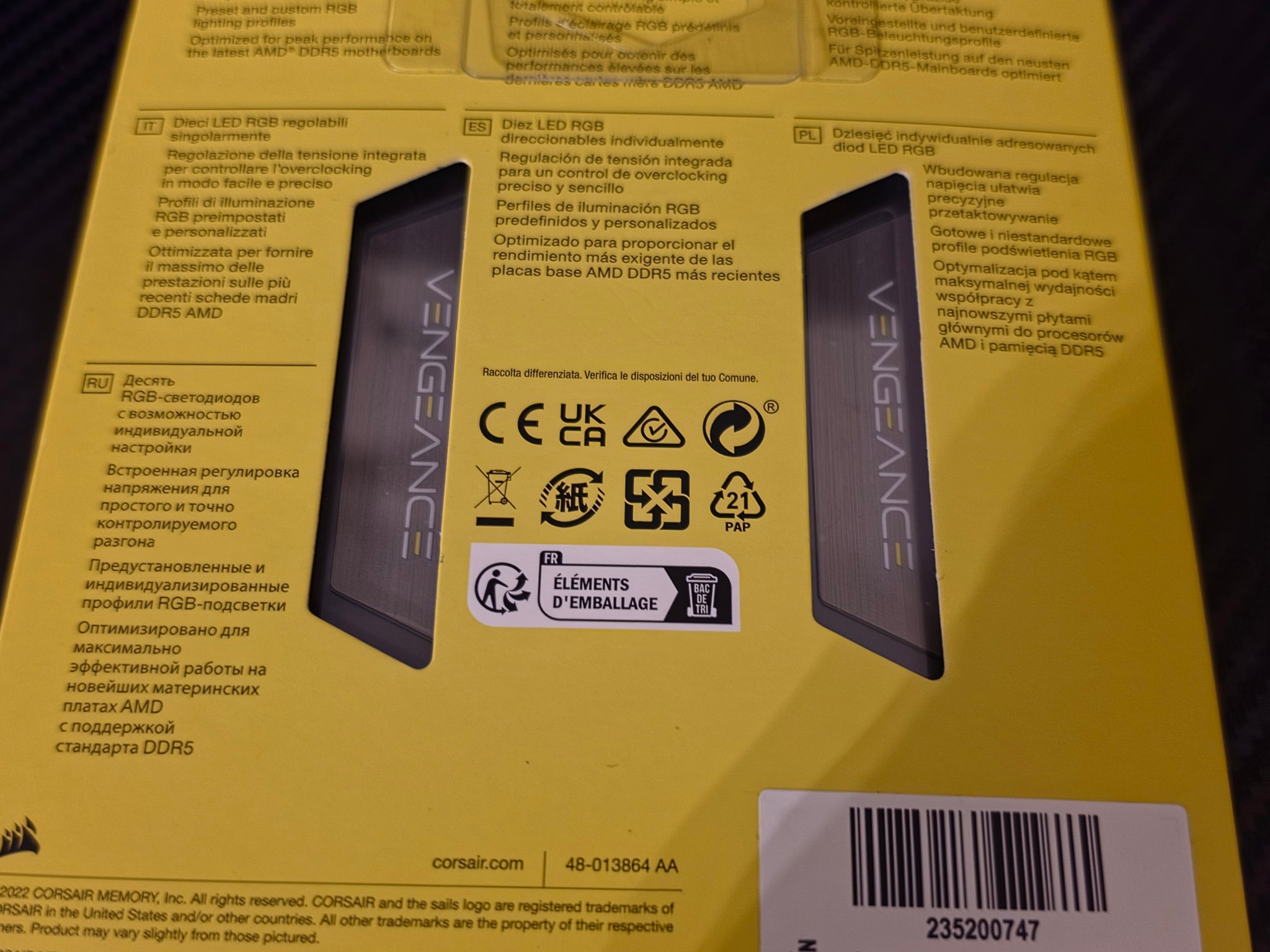 Corsair Vengeance RGB DDR5 32GB 2x16GB 5600MHz RAM Memory Used w/ Box
