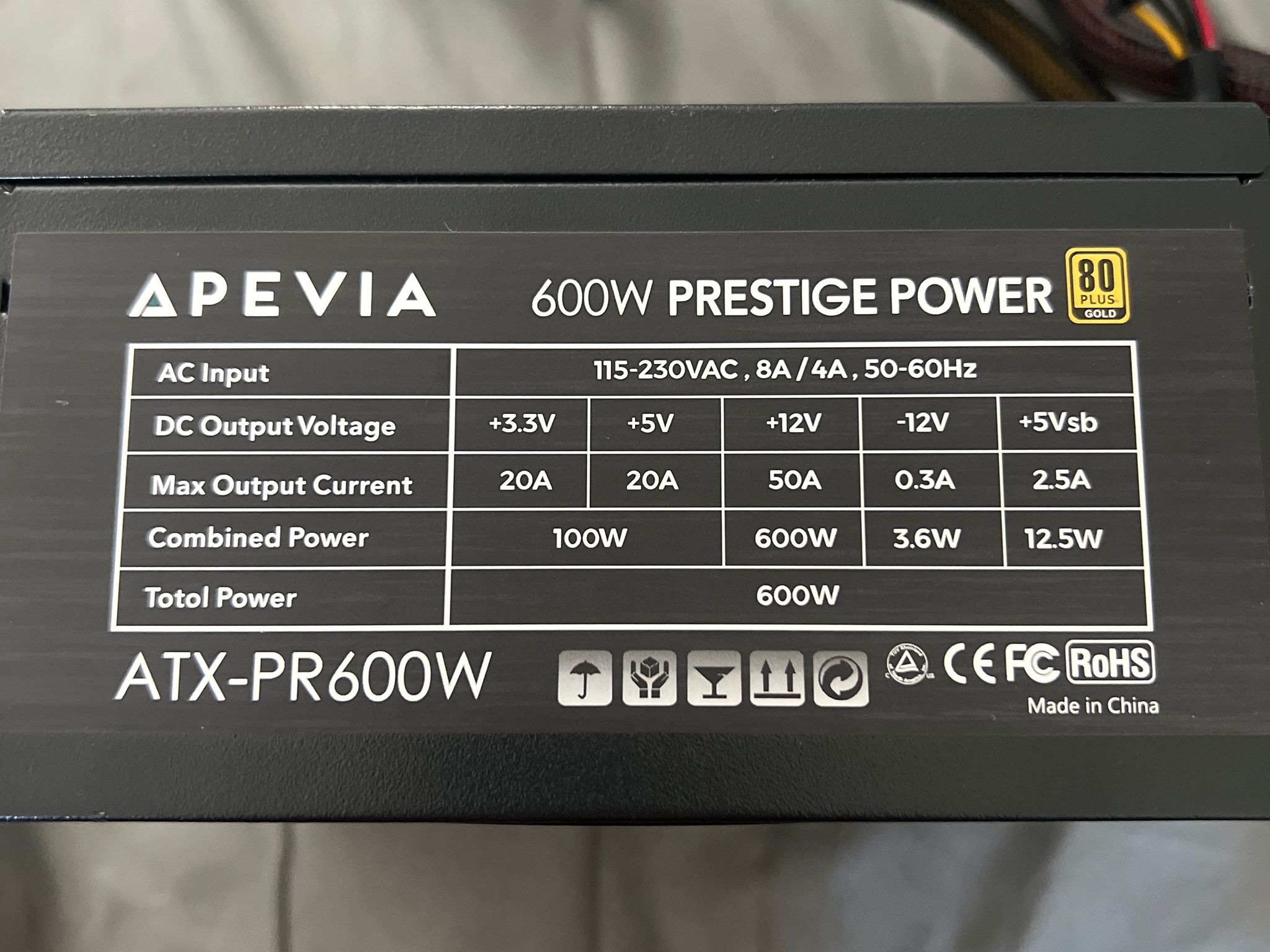 Apevia Prestige 600watt PSU 80+ Gold