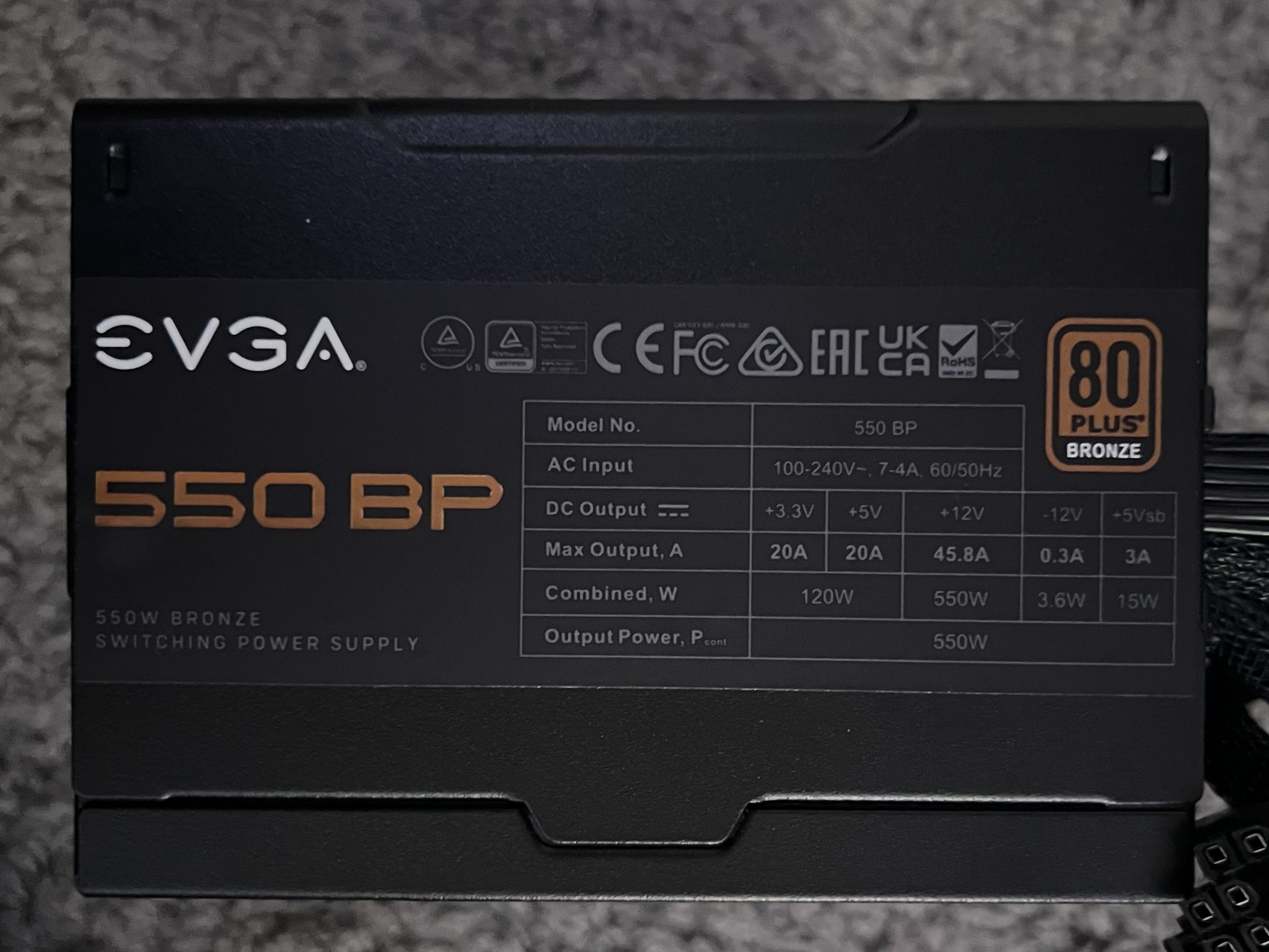 Used EVGA 550 BP, 80+ BRONZE, 550W Power Supply