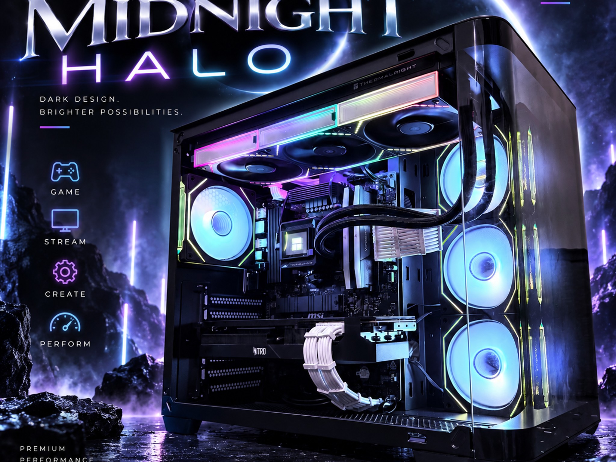 ⚫️"Midnight Halo"🌈| 4k Gaming | RX 7900GRE 16GB | Ryzen 5 7600X | 32GB 6400mt/s DDR5 | 2TB SSD+Dram