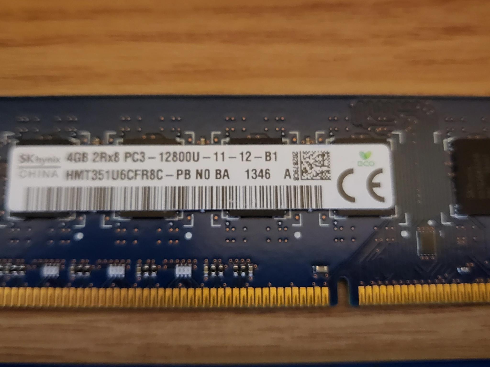 Lot of Two (2) USED Assorted SK Hynix 4GB DDR3 RAM