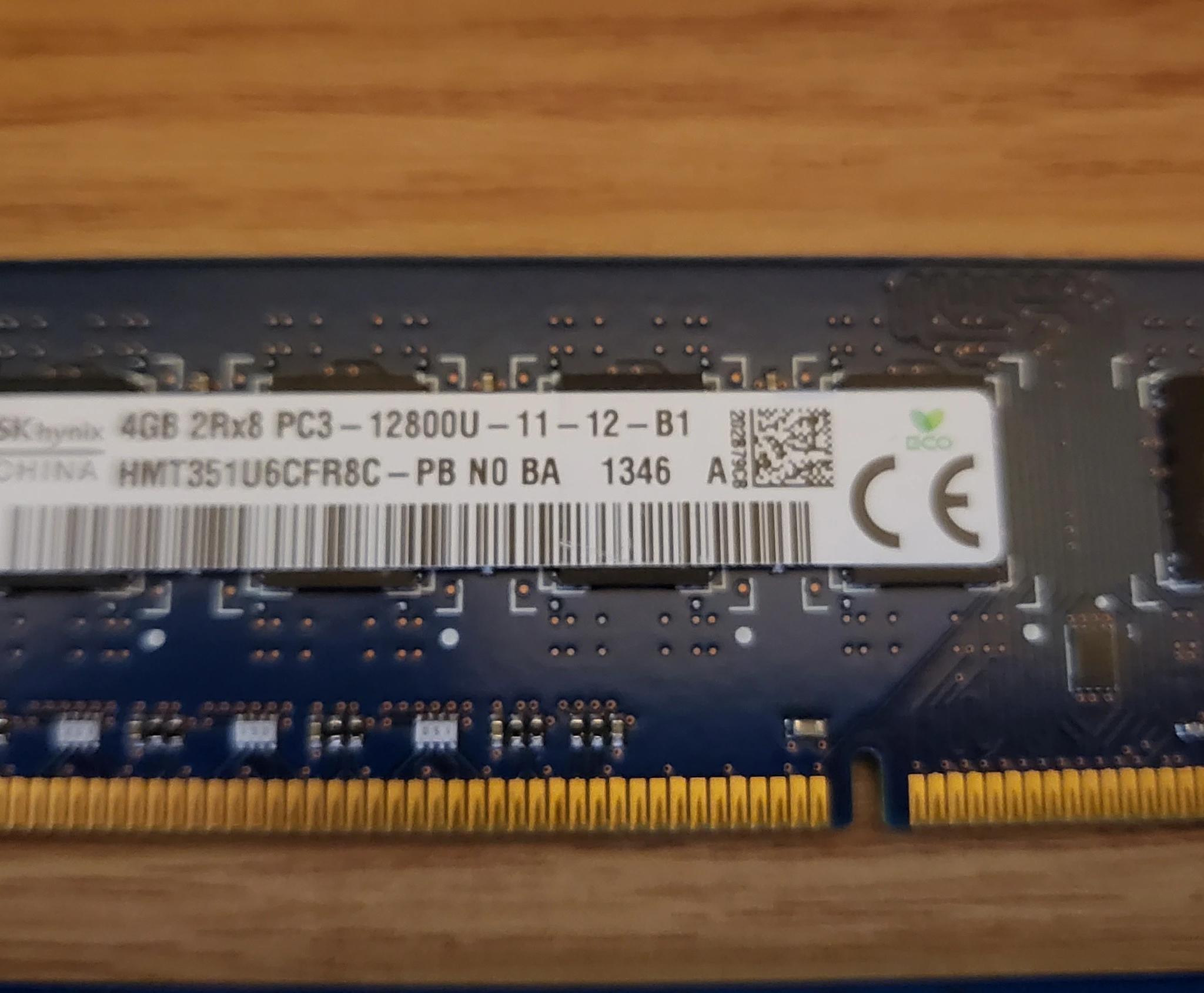Lot of Two (2) USED Assorted SK Hynix 4GB DDR3 RAM