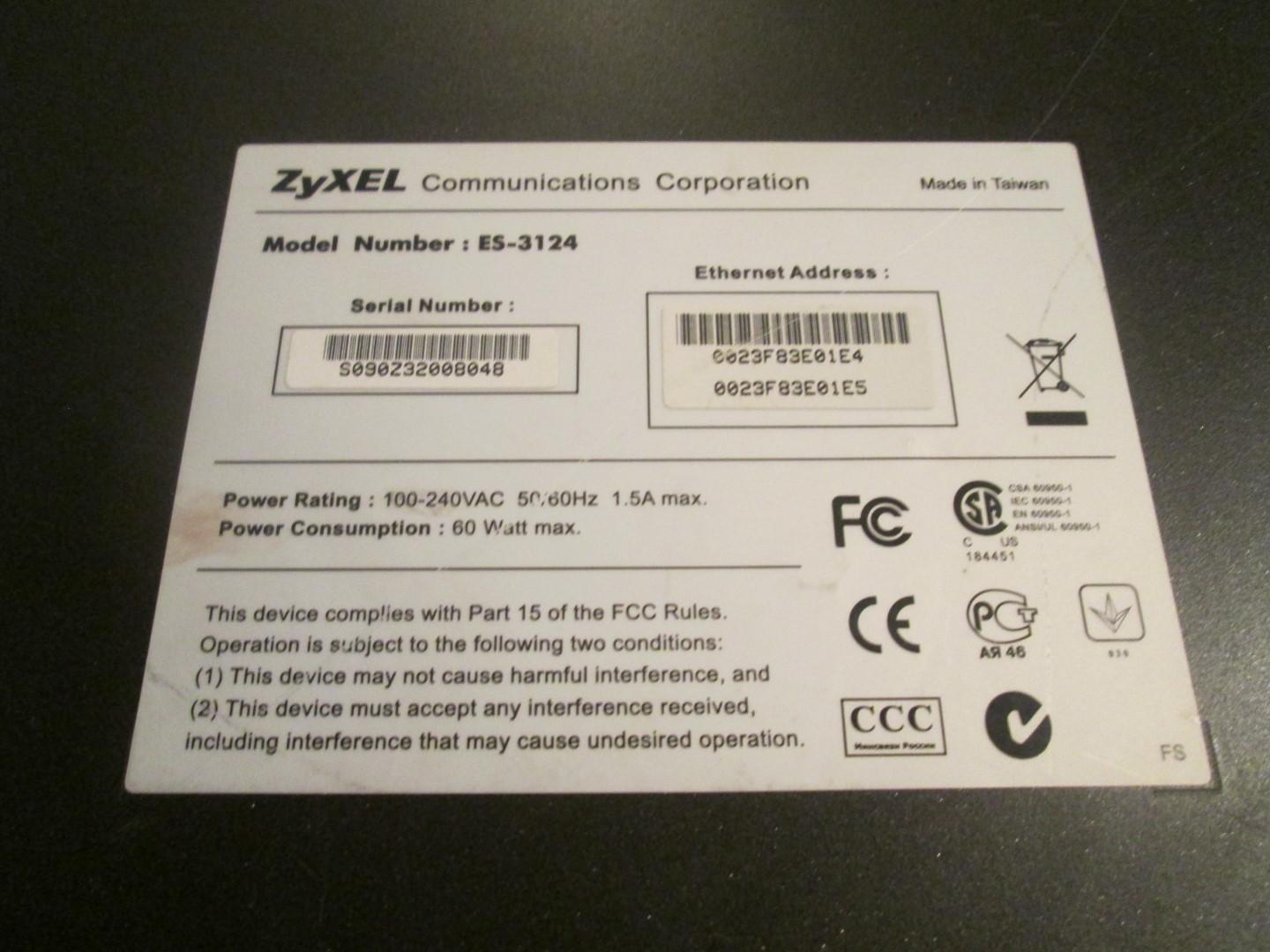 Zyxel Es-3124 Ethernet Switch 24 Port