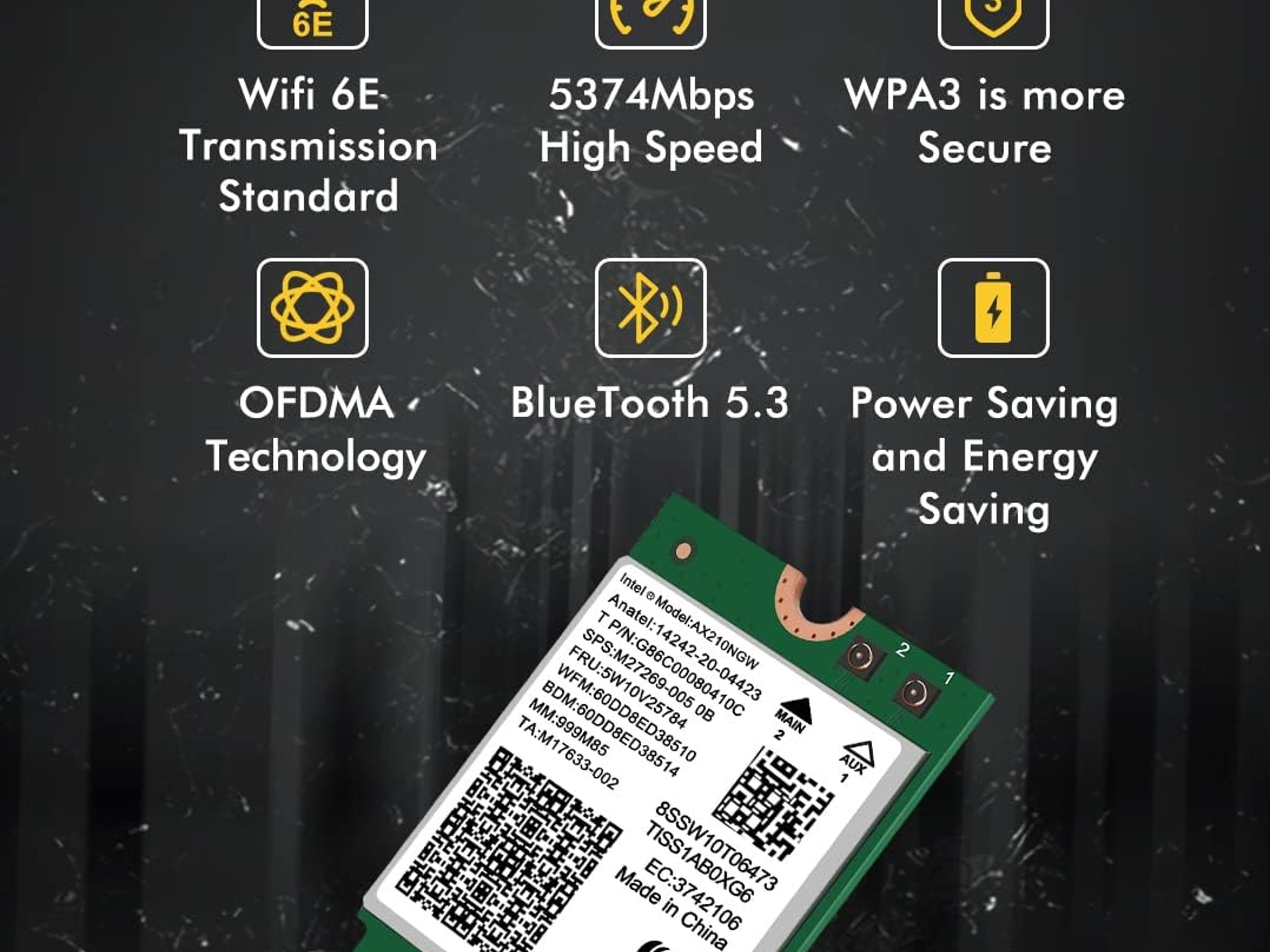 WiFi 6E Wireless Card Intel AX210 NGW Bluetooth 5.3 Tri-Band 5400Mbps Network Adapter for Laptop