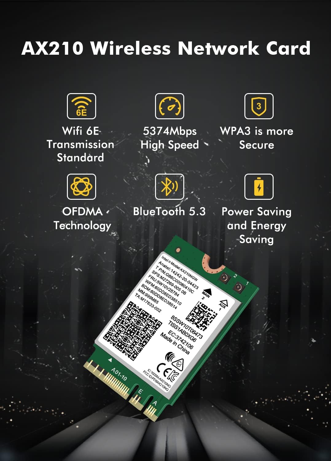 WiFi 6E Wireless Card Intel AX210 NGW Bluetooth 5.3 Tri-Band 5400Mbps Network Adapter for Laptop