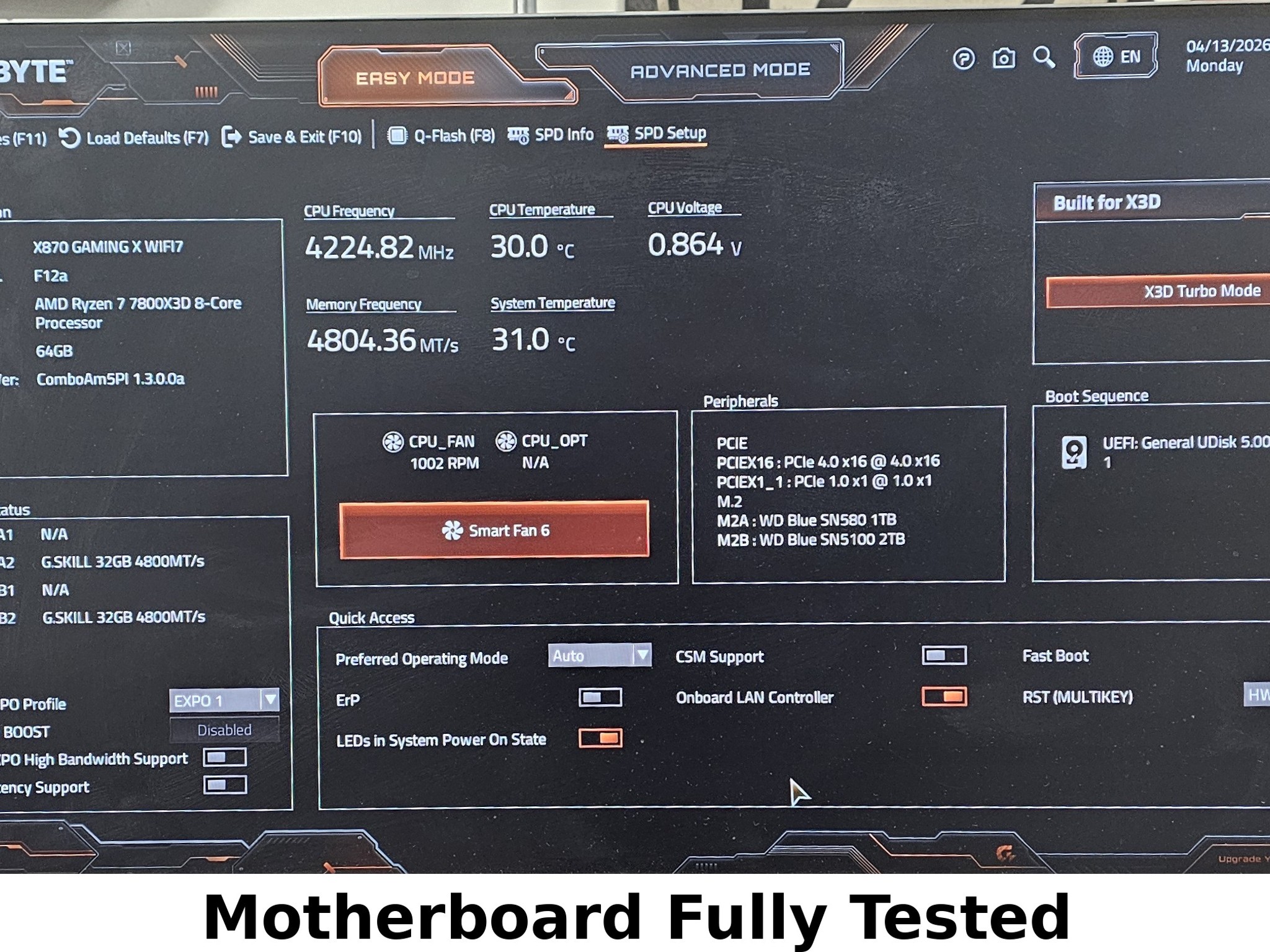 Gigabyte X870 GAMING X WIFI AMD AM5 DDR5 ATX Motherboard