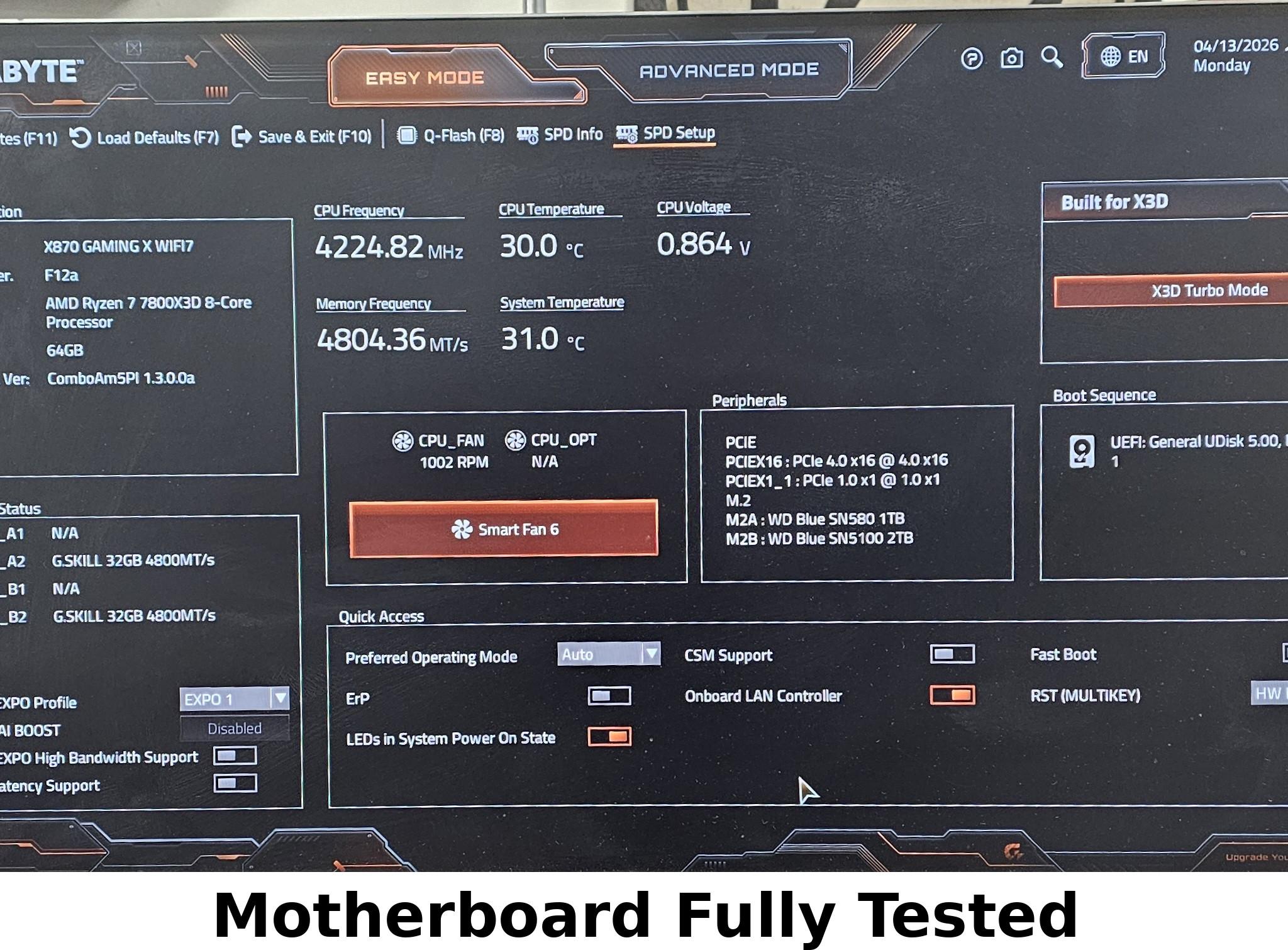 Gigabyte X870 GAMING X WIFI AMD AM5 DDR5 ATX Motherboard