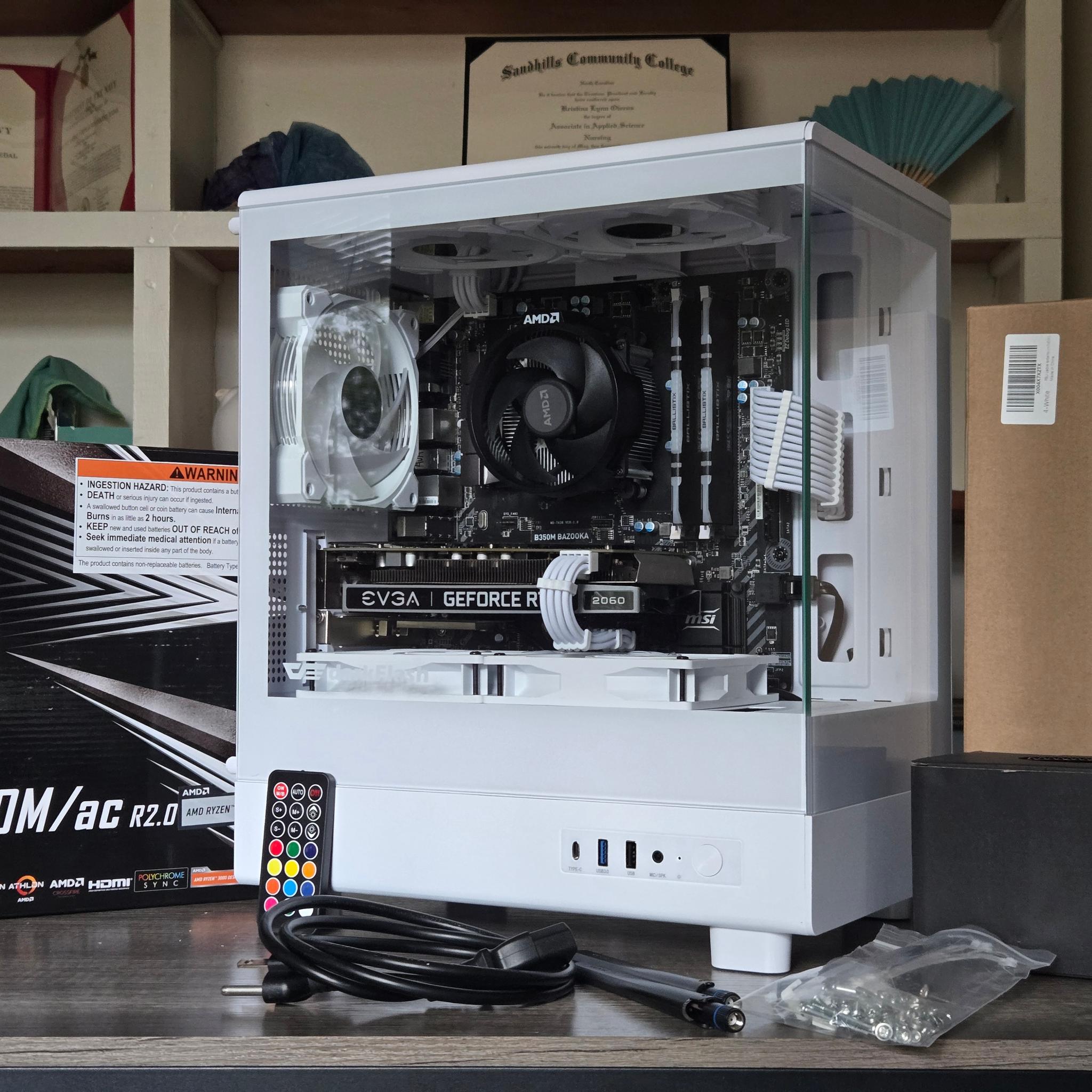 White RGB Gaming PC | R5 2600 | RTX 2060 6GB | 16GB | 1TB | ARGB | Wi-Fi + BT | 550W 80+ Gold