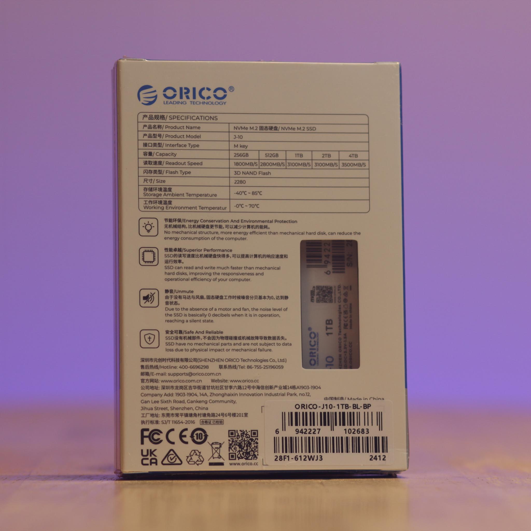 Brand New! ORICO J10 1TB SSD M.2 2280 PCIe Gen3x4 3D NAND NVMe SSD