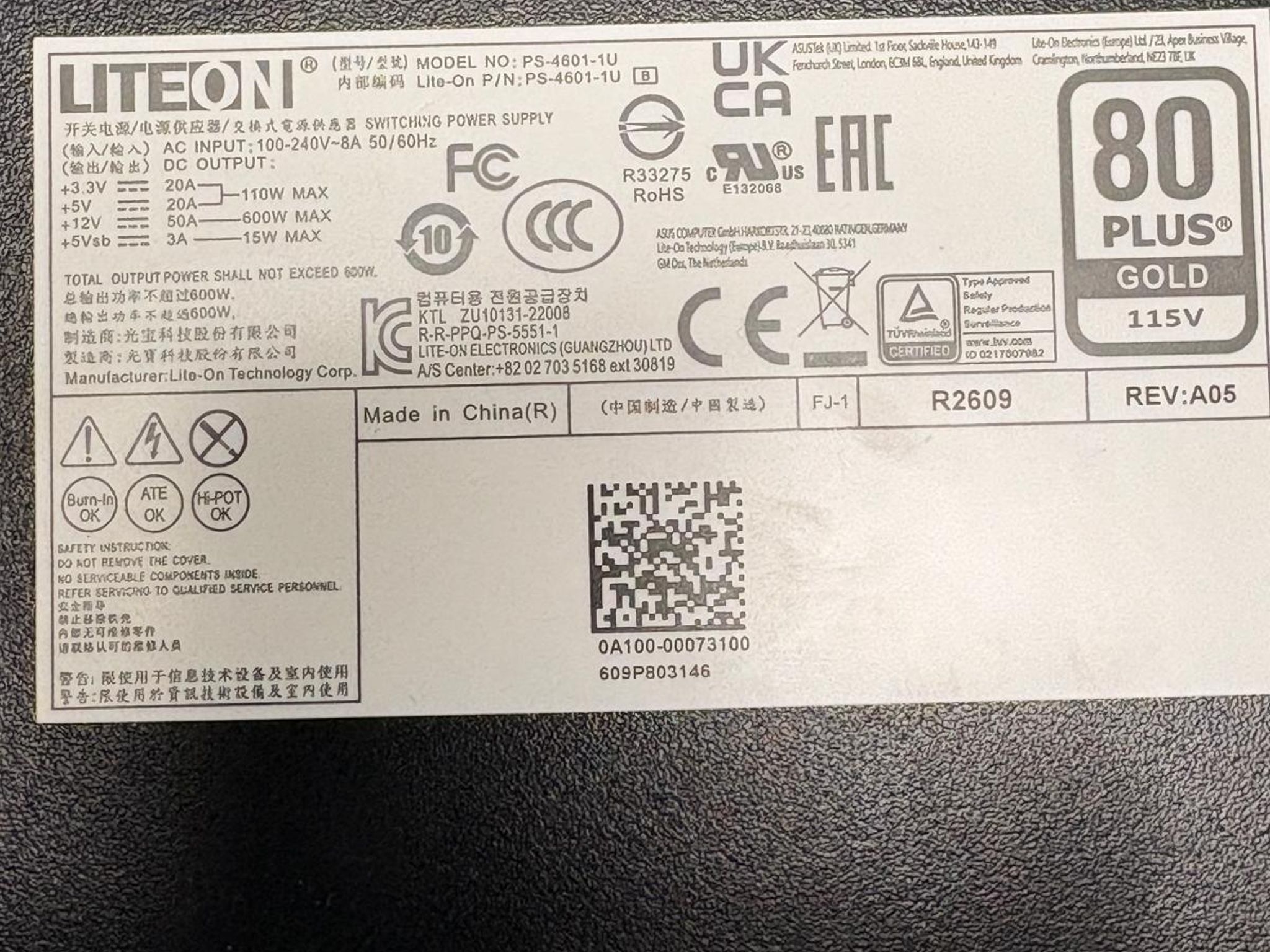 New Open Box-LITEON 600W Power Supply