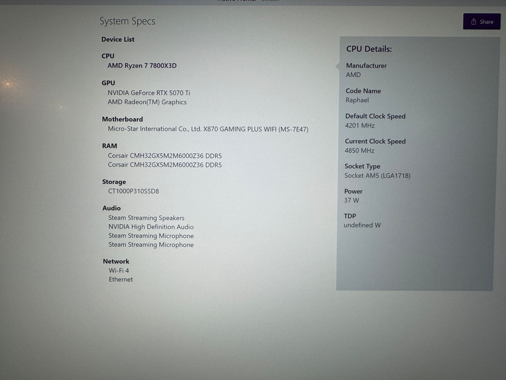 Custom Gaming PC MSI Vanguard 5070ti 16GB, Ryzen 7800x3d, MSI X870 Motherboard, 32GB DDR5. 1440p 4k