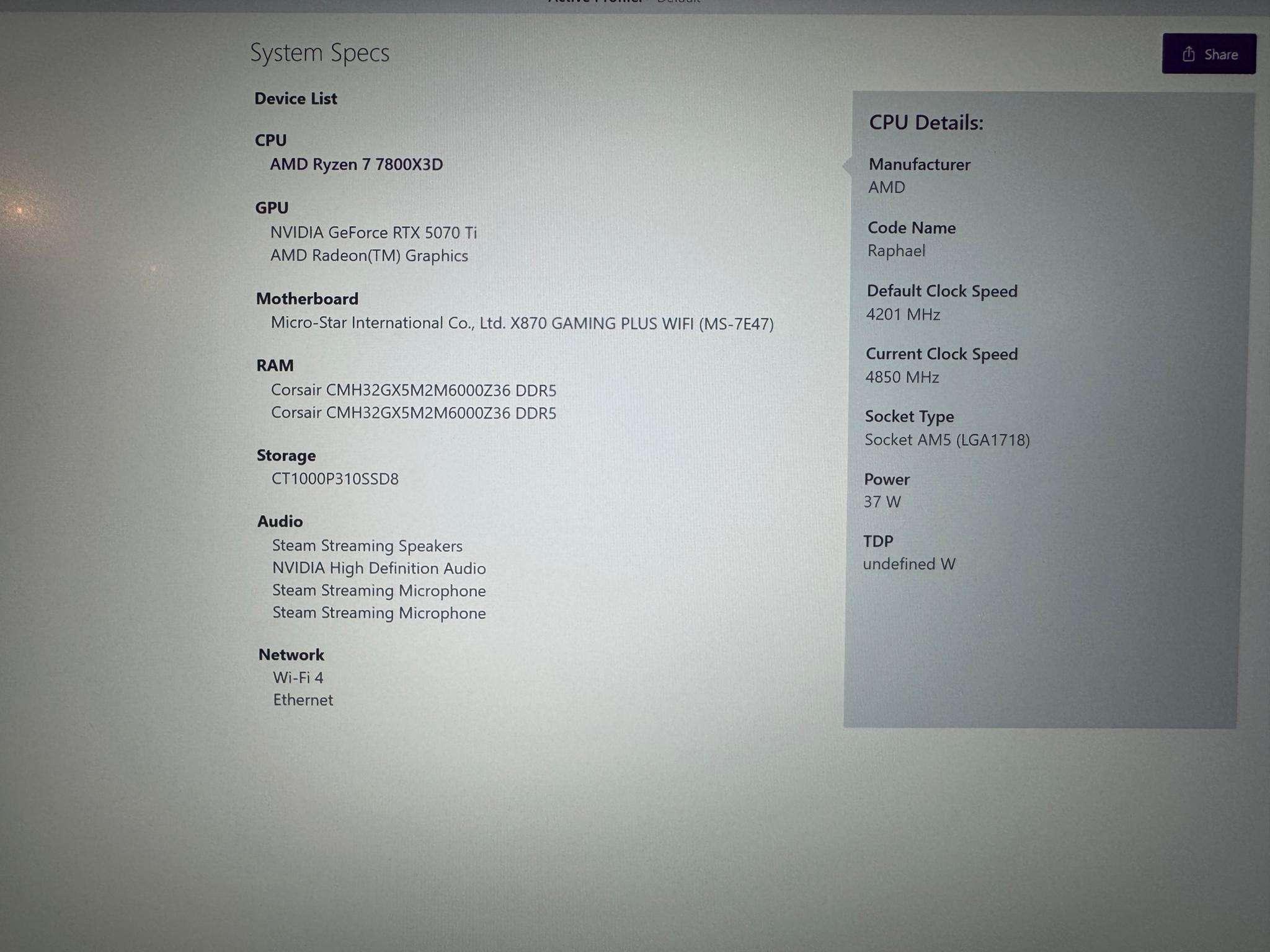 Custom Gaming PC MSI Vanguard 5070ti 16GB, Ryzen 7800x3d, MSI X870 Motherboard, 32GB DDR5. 1440p 4k
