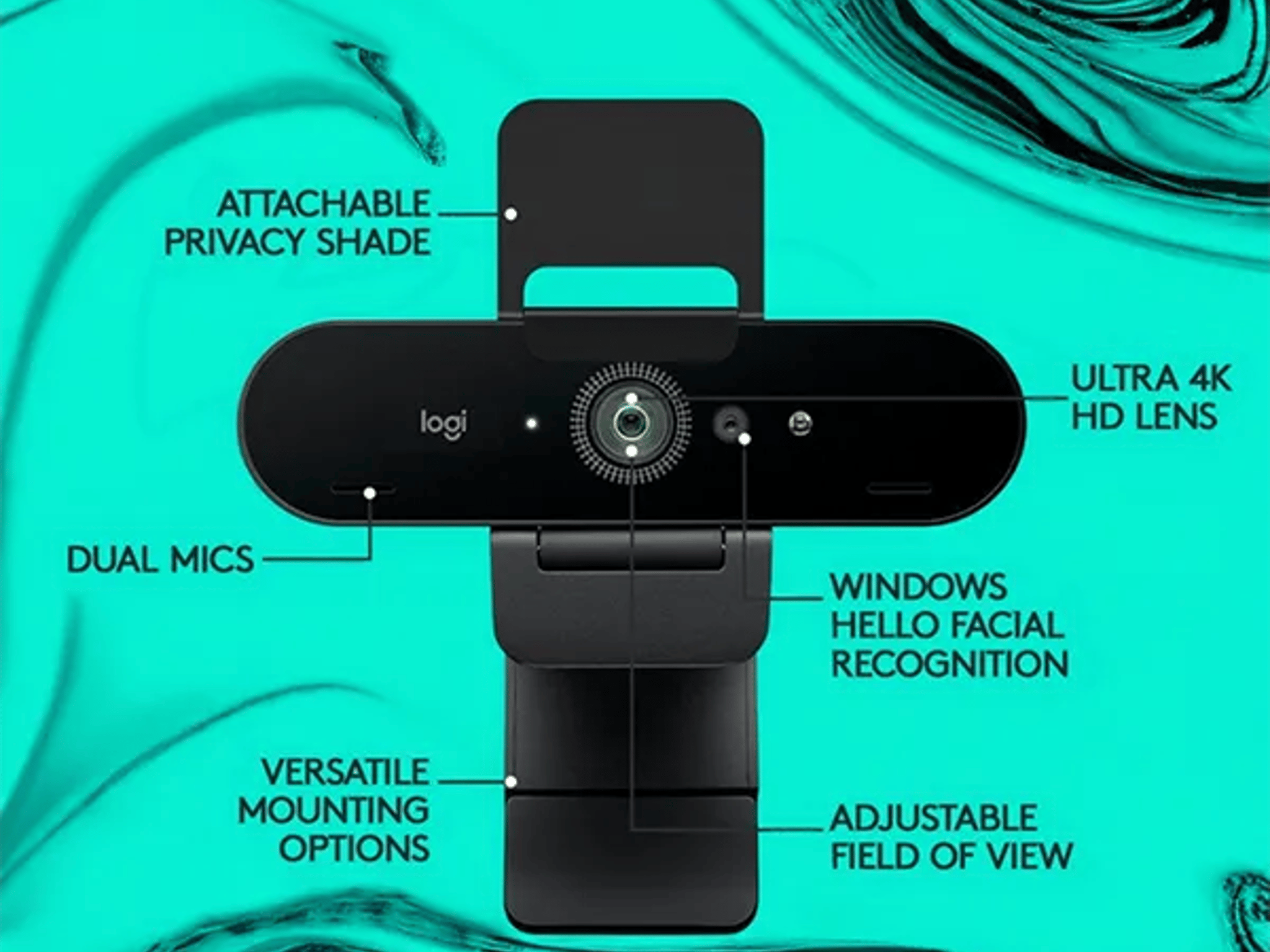 Logitech Brio 4K Webcam, Ultra 4K HD, Noise-Canceling mic, Auto Light Correction, Wide Field of View