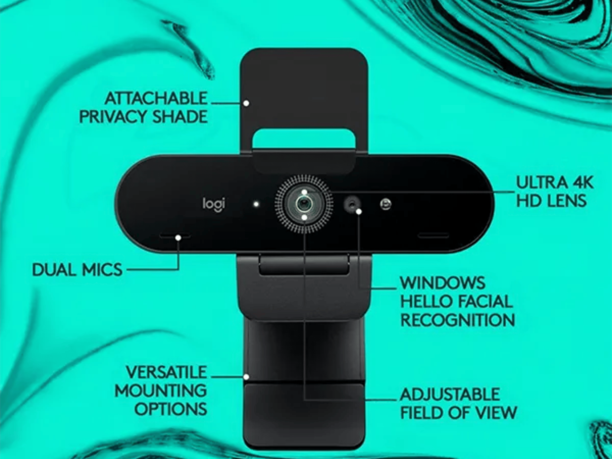Logitech Brio 4K Webcam, Ultra 4K HD, Noise-Canceling mic, Auto Light Correction, Wide Field of View