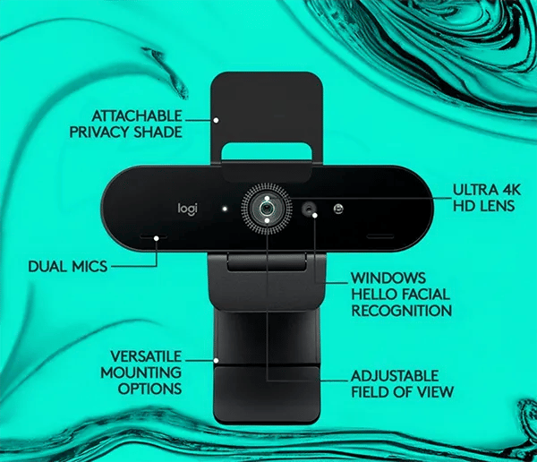 Logitech Brio 4K Webcam, Ultra 4K HD, Noise-Canceling mic, Auto Light Correction, Wide Field of View