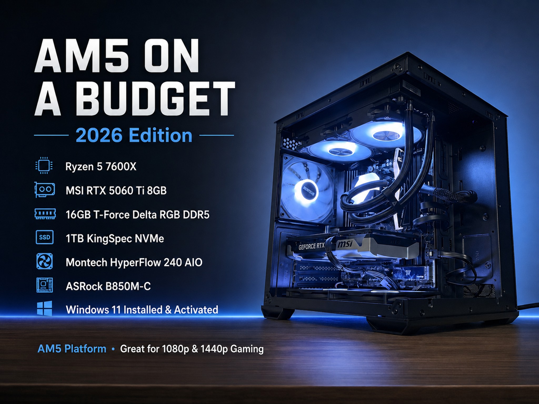 AM5 ON A BUDGET 2026 | RTX 5060 Ti | Ryzen 5 7600X | 16GB DDR5 | 1TB NVMem Gaming PC Build
