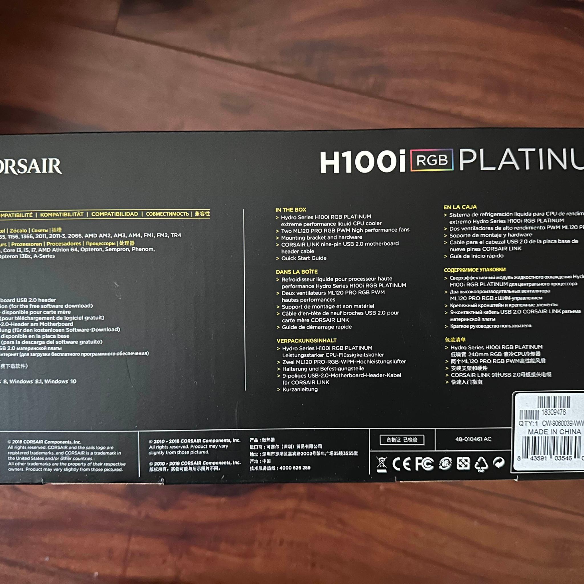 Corsair Hydro Series, H100i RGB PLATINUM, 240mm Radiator, Dual 140mm PWM Fans, Liquid CPU Cooler