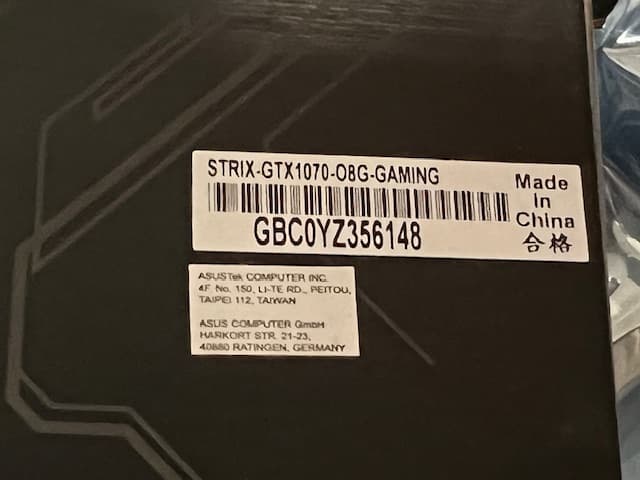 NVIDIA ASUS ROG STRIX GTX 1070 8GB OC GRAPHICS CARD