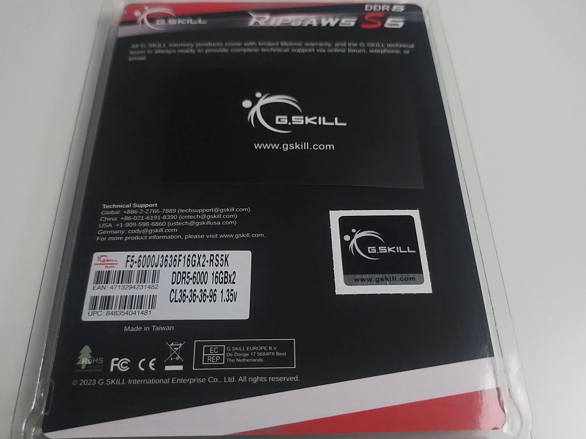 G.Skill Ripjaws S5 32GB (2 x 16GB) DDR5-6000 XMP 3.0