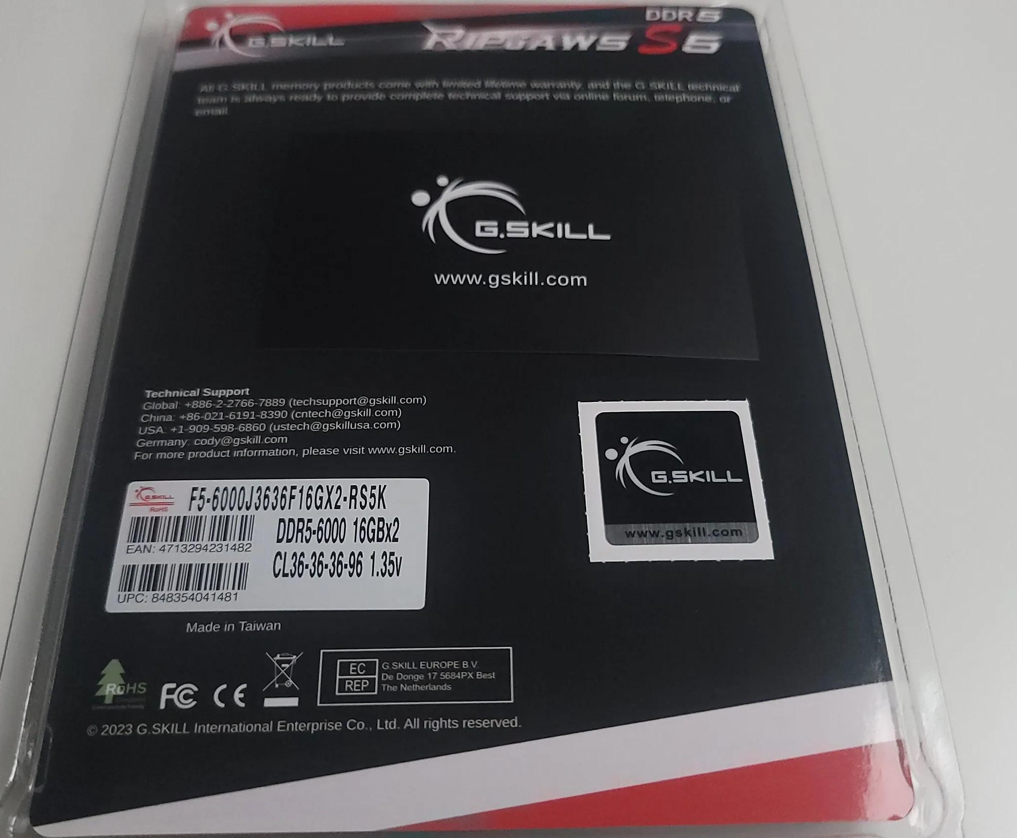 G.Skill Ripjaws S5 32GB (2 x 16GB) DDR5-6000 XMP 3.0