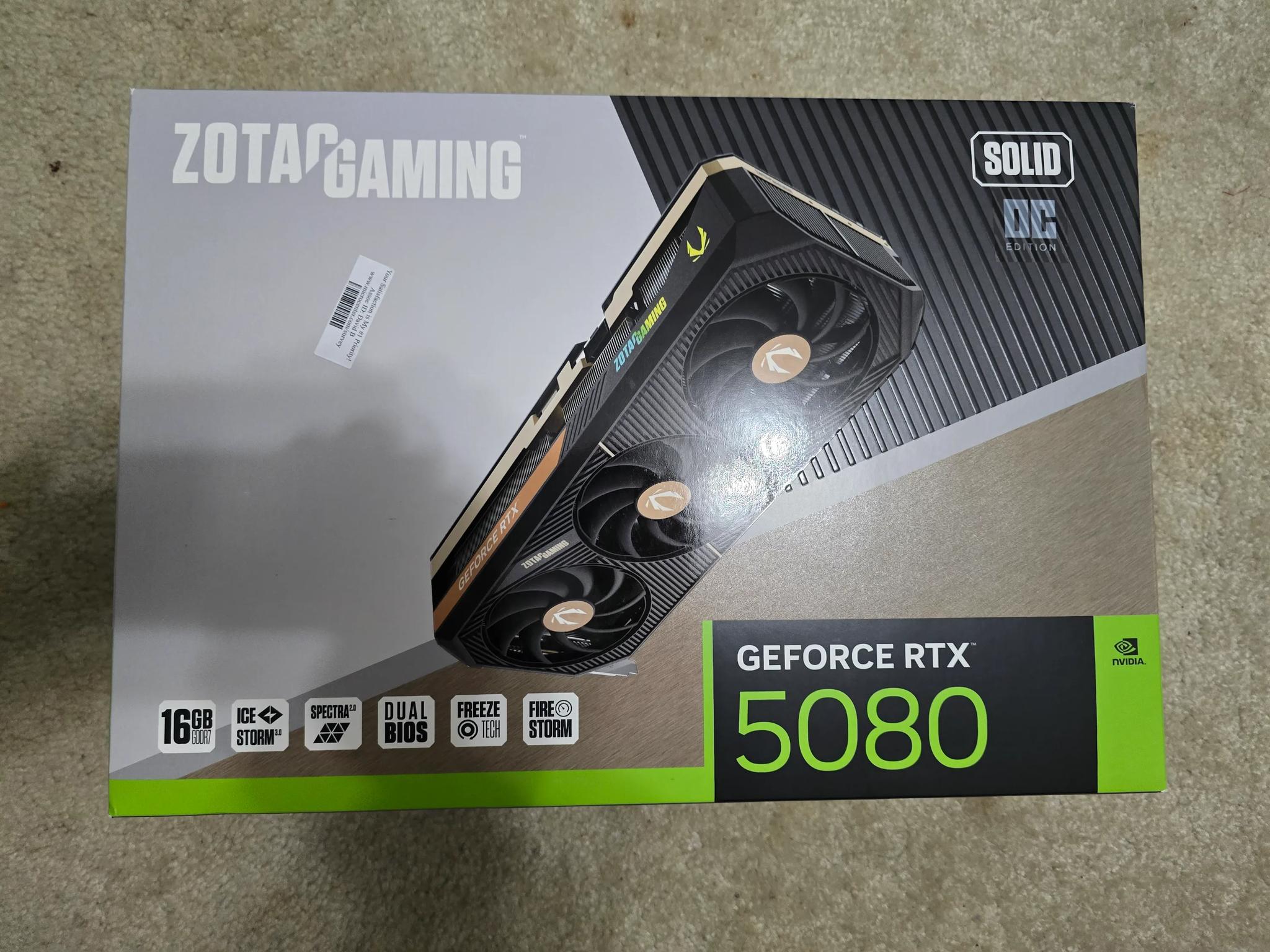 Zotac NVIDIA GeForce RTX 5080 GAMING SOLID Overclocked Triple Fan 16GB GDDR7 PCIe 5.0 Graphics Card
