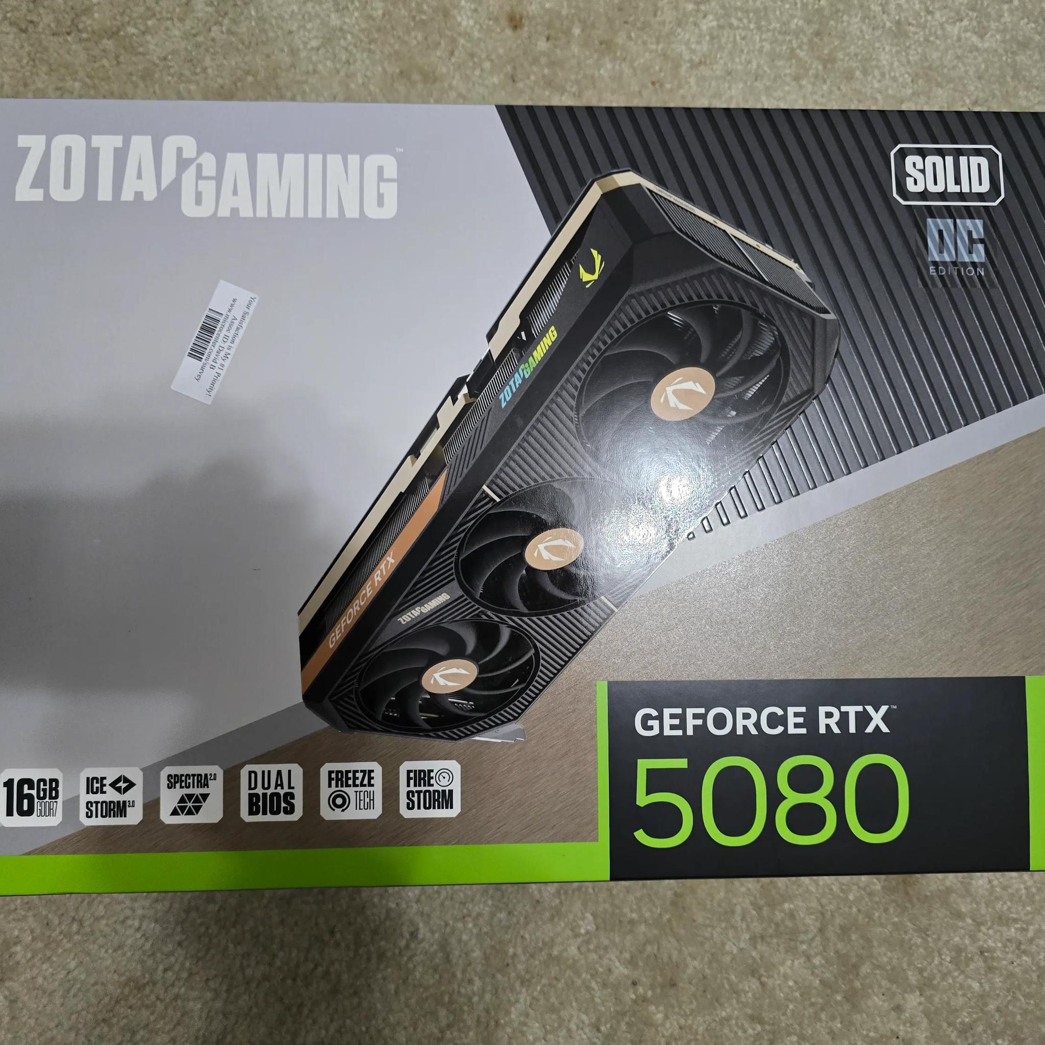 Zotac NVIDIA GeForce RTX 5080 GAMING SOLID Overclocked Triple Fan 16GB GDDR7 PCIe 5.0 Graphics Card