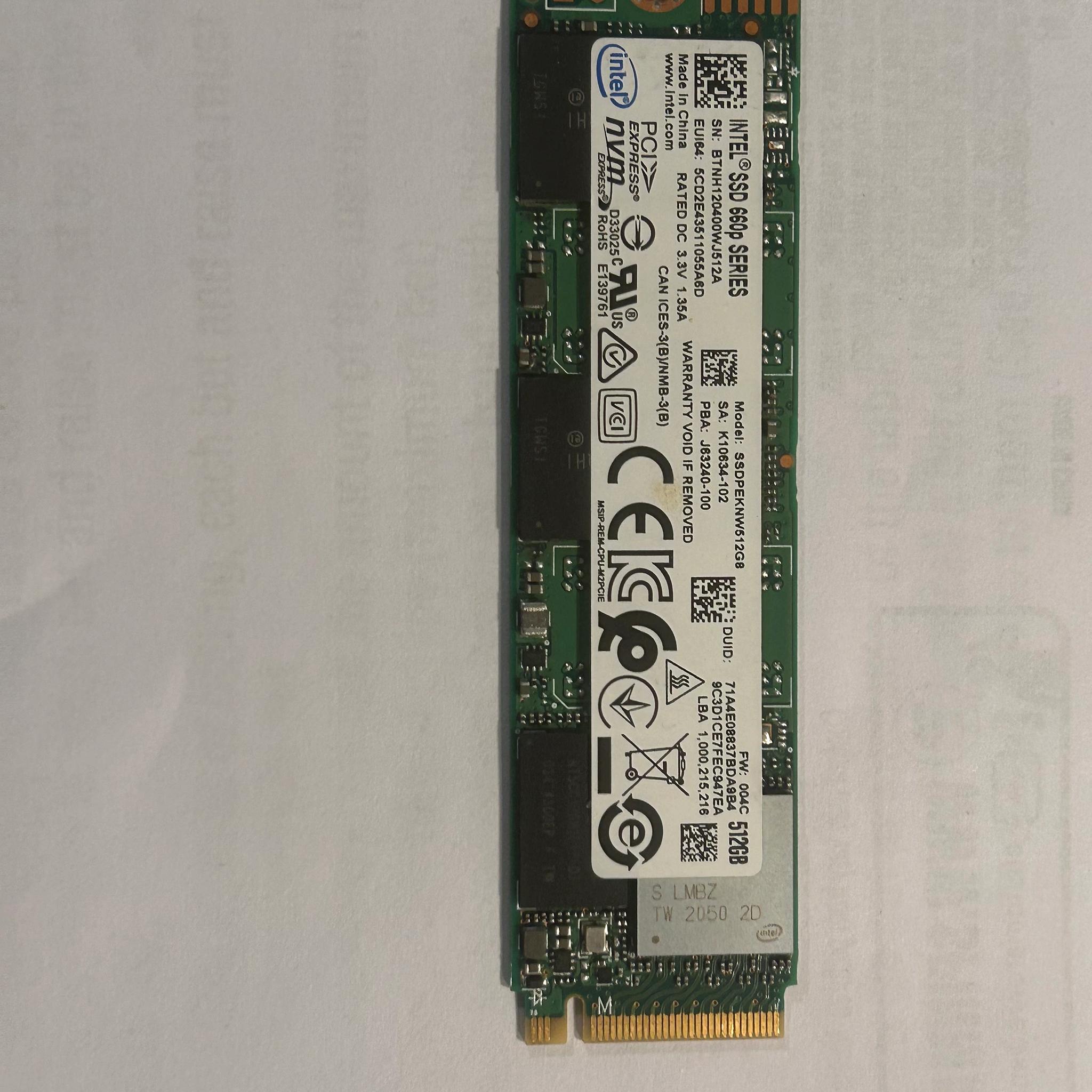 512GB Intel 660P SSD PCIe 3.0 NVMe
