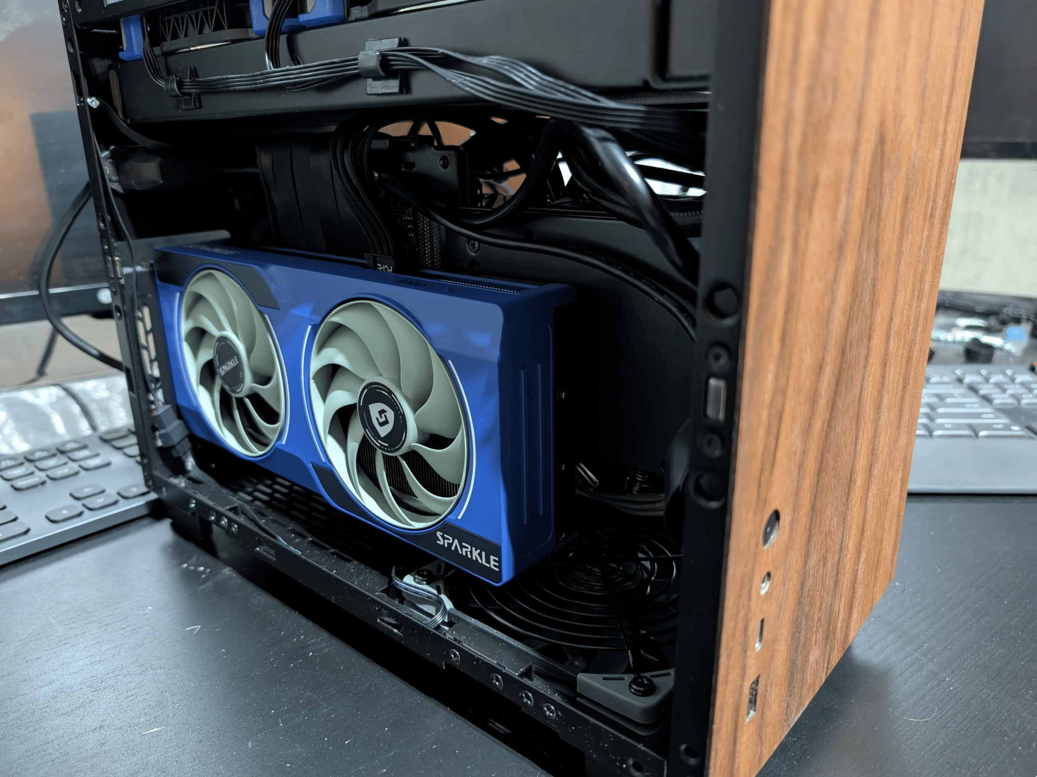 Cozy Wood Mini ITX SFF RGB PC- Intel i5 11600K | Arc B570 GPU | 32GB RAM | 1TB SSD | Liquid Cooled