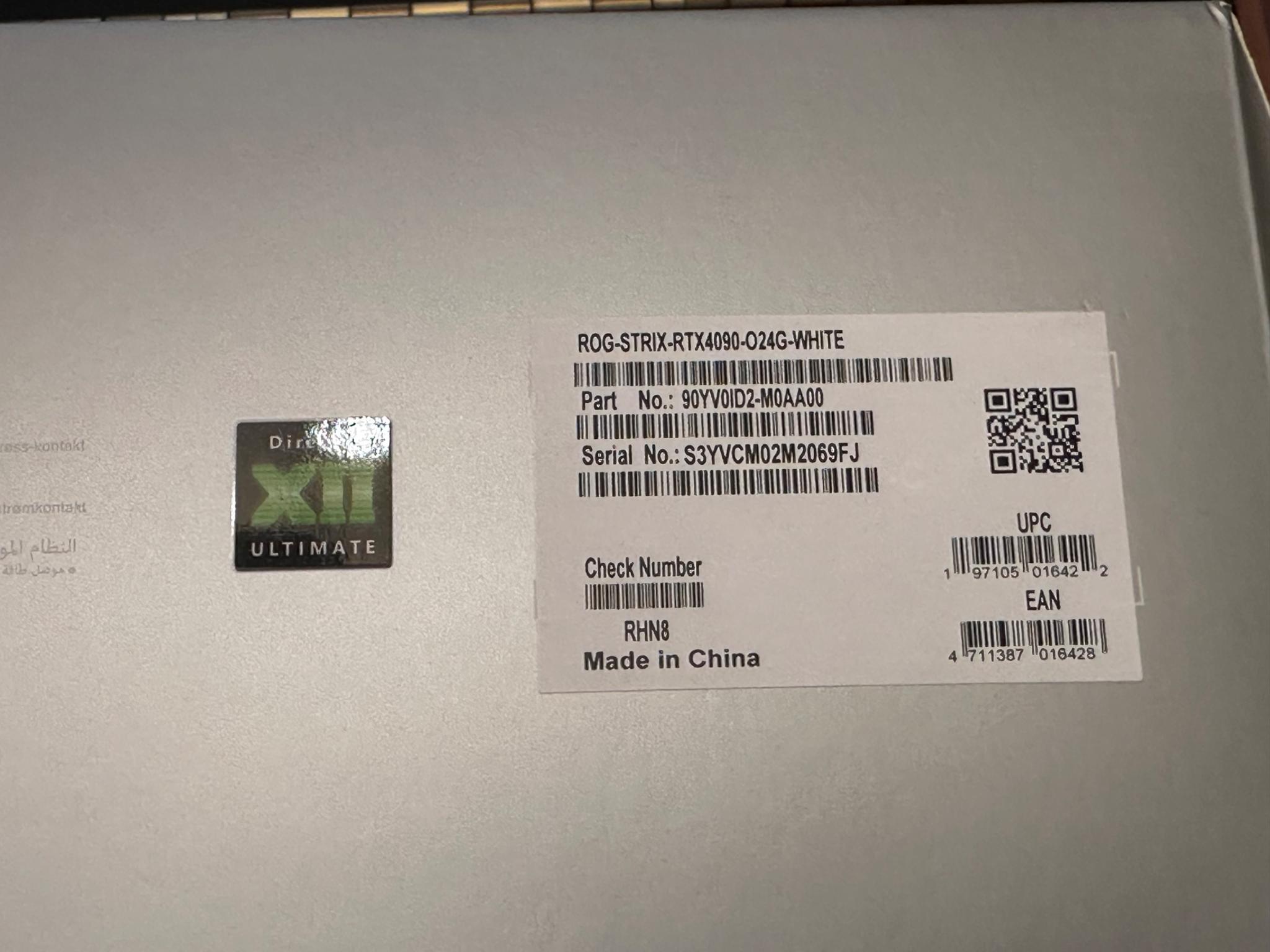 ASUS RTX 4090 White ROG Strix OC 24GB GDDR6X with original box