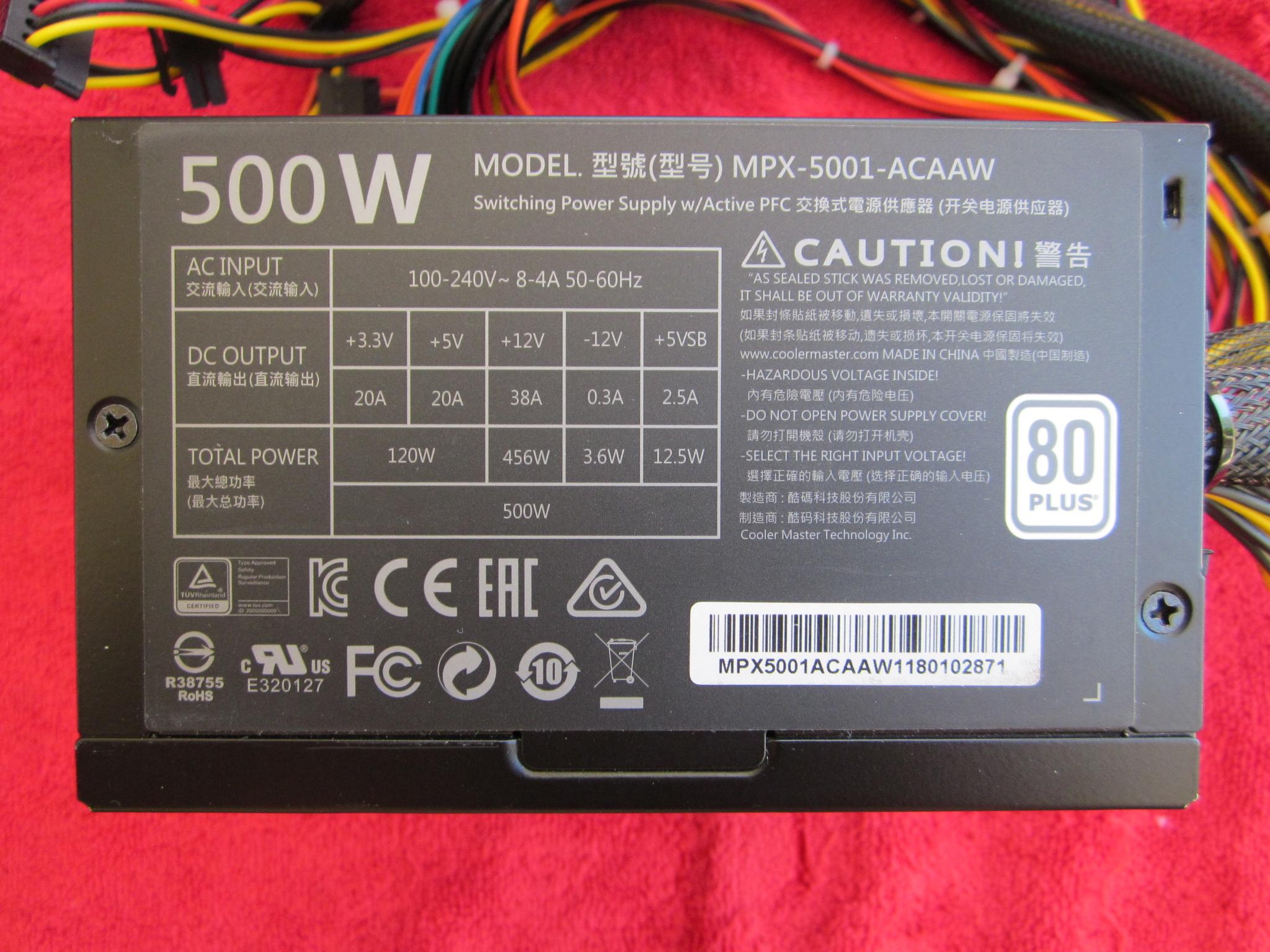 Cooler Master MasterWatt Lite 80+ 500w Power Supply