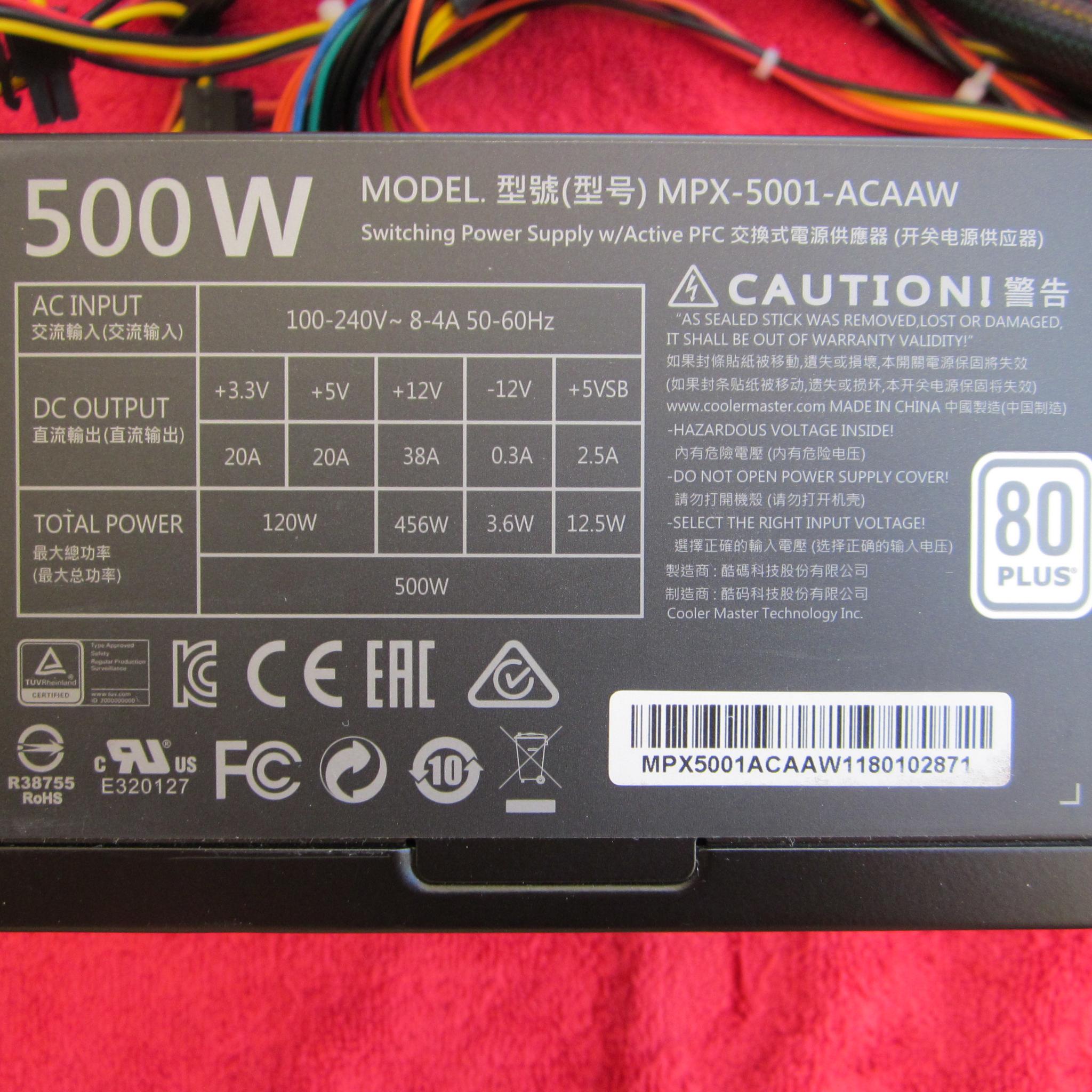 Cooler Master MasterWatt Lite 80+ 500w Power Supply