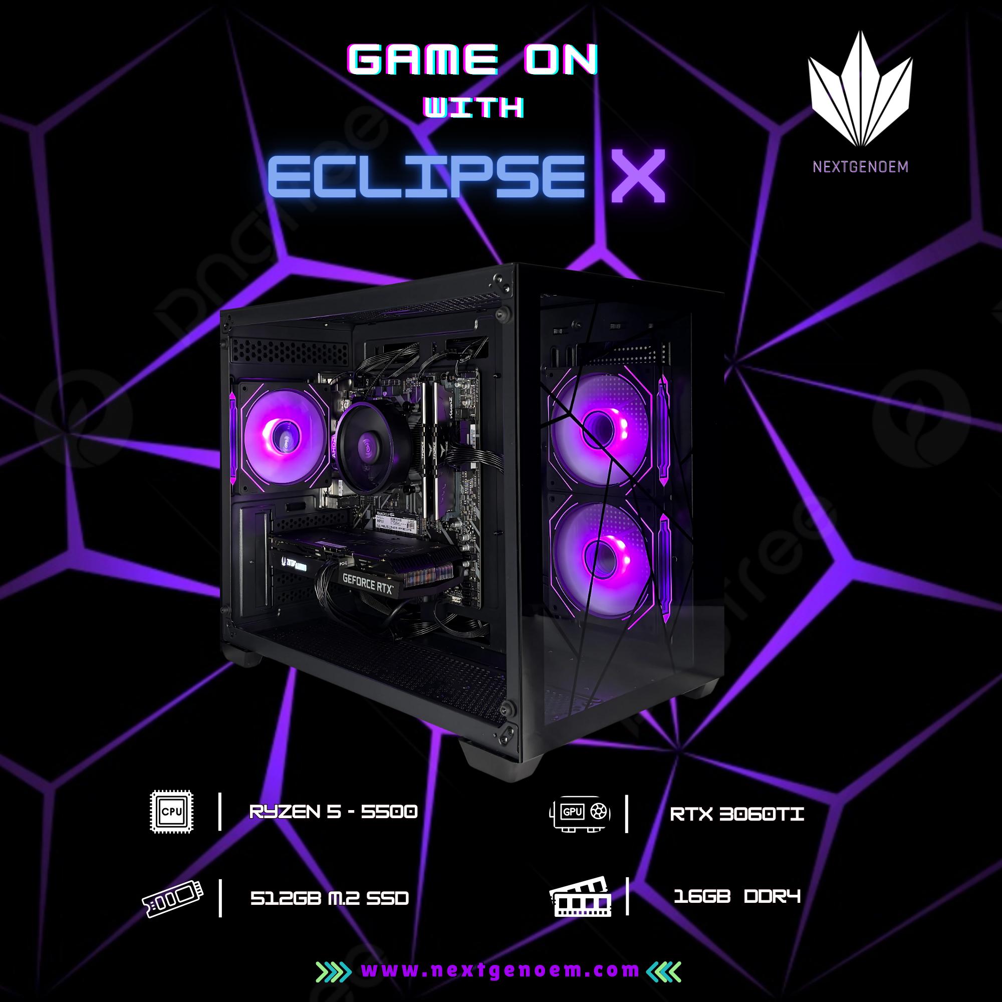 🌑Eclipse X✨| RGB Contoller |  Ryzen 5 - 5500 |RTX 3060| 16GB DDR | 512GB M.2 | Windo...