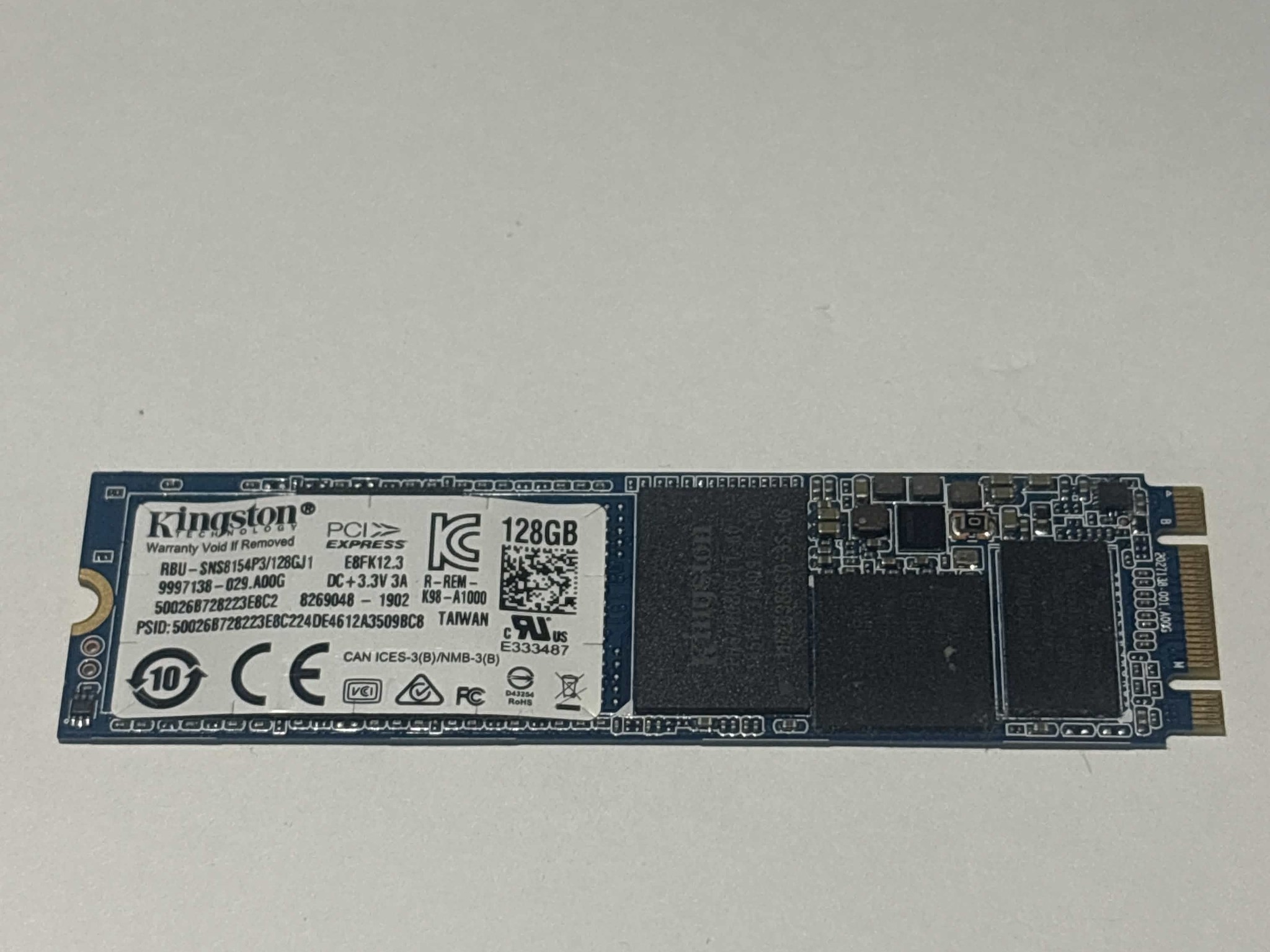 Kingston 128GB NVMe SSD Tested Working 95% Health Low Hours
