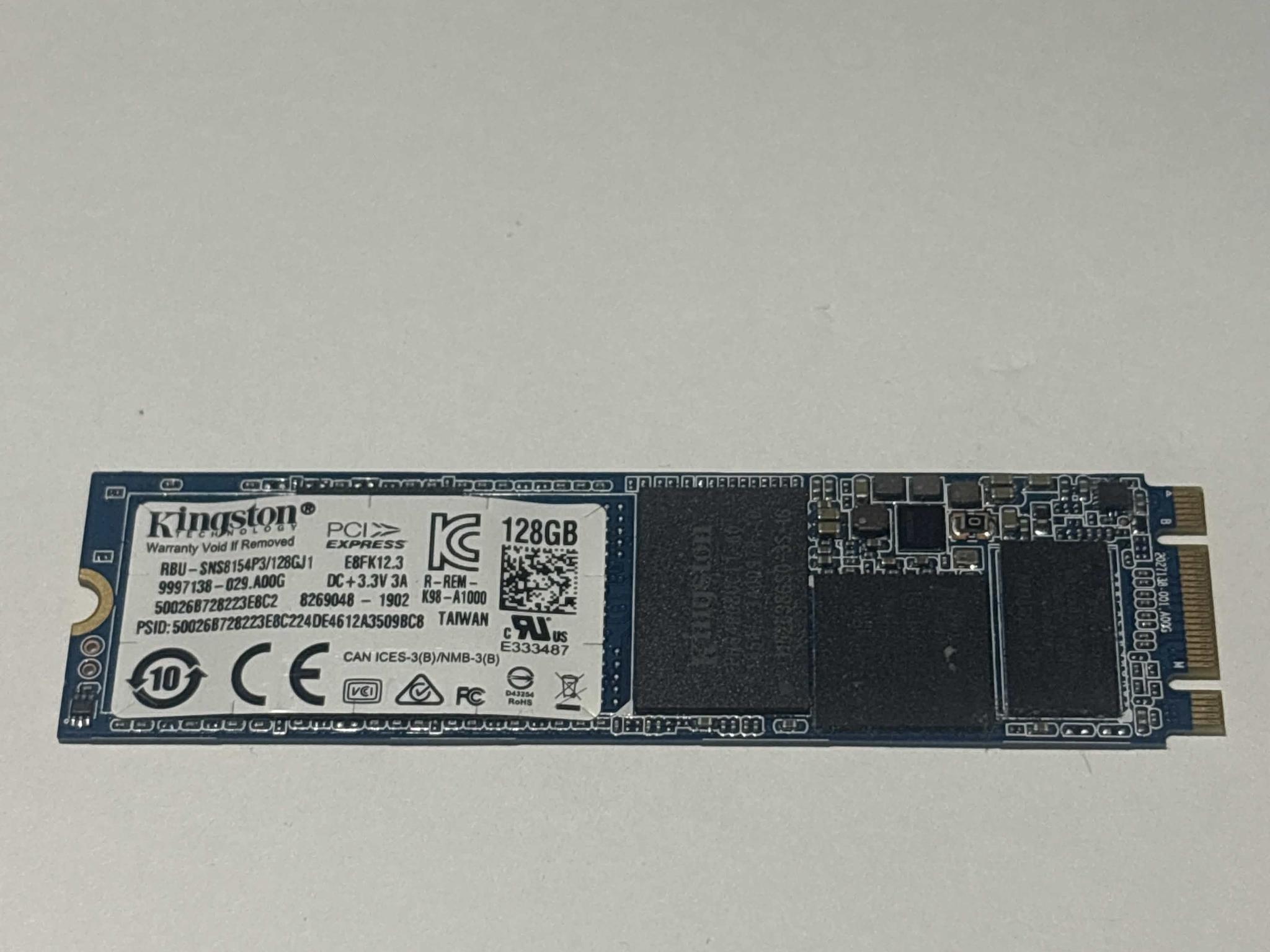 Kingston 128GB NVMe SSD Tested Working 95% Health Low Hours