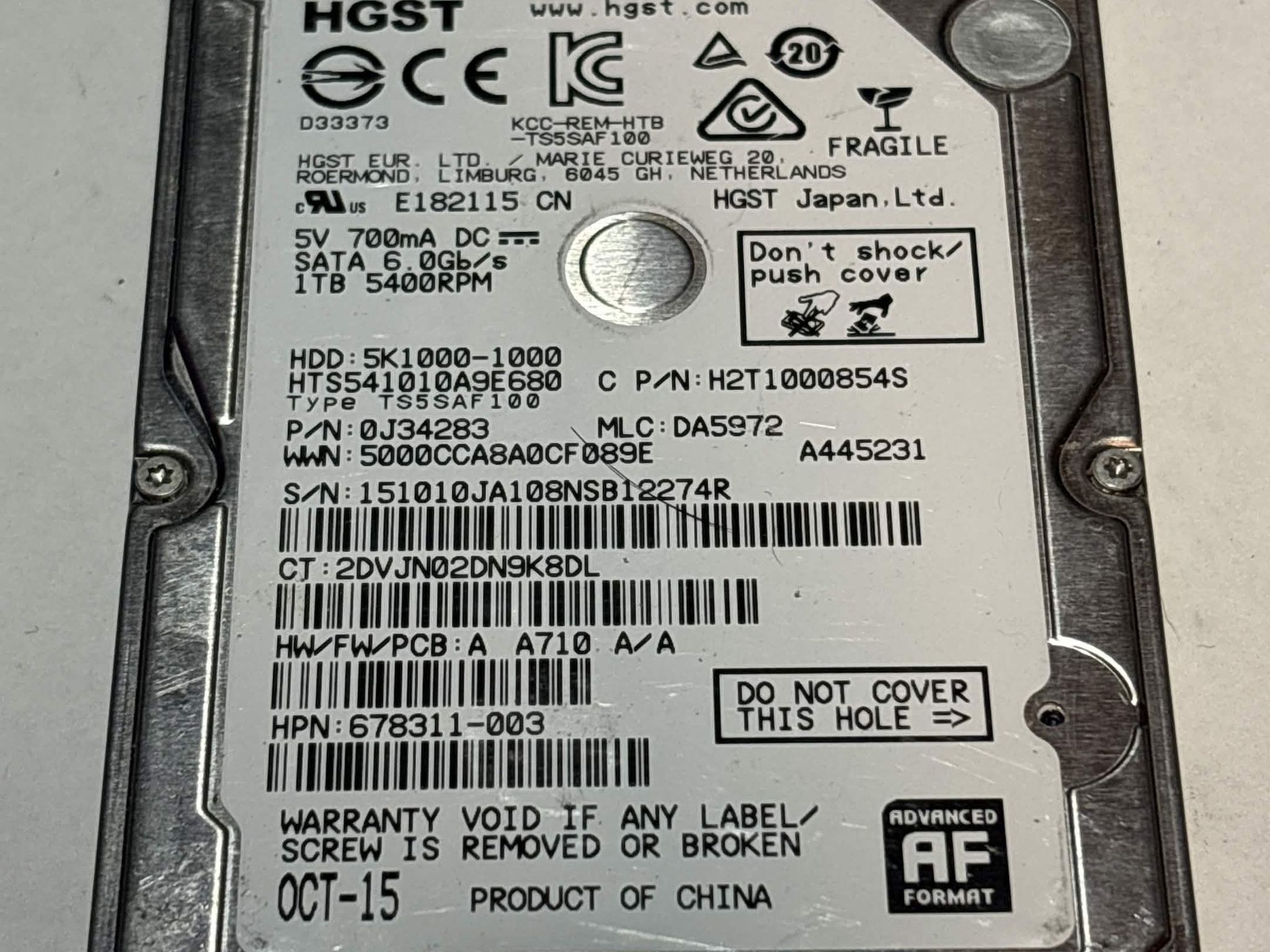 HGST 1TB SATA Laptop Hard Drive | Tested & Functional