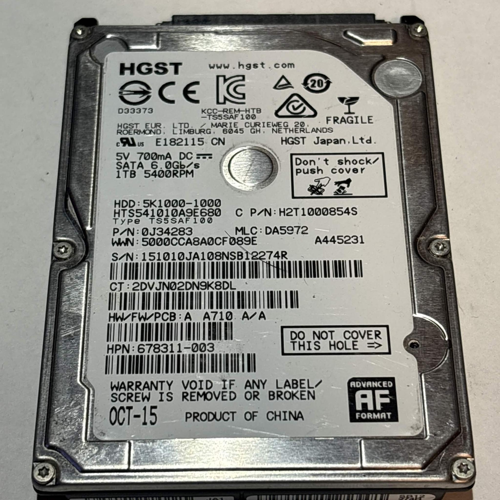 HGST 1TB SATA Laptop Hard Drive | Tested & Functional