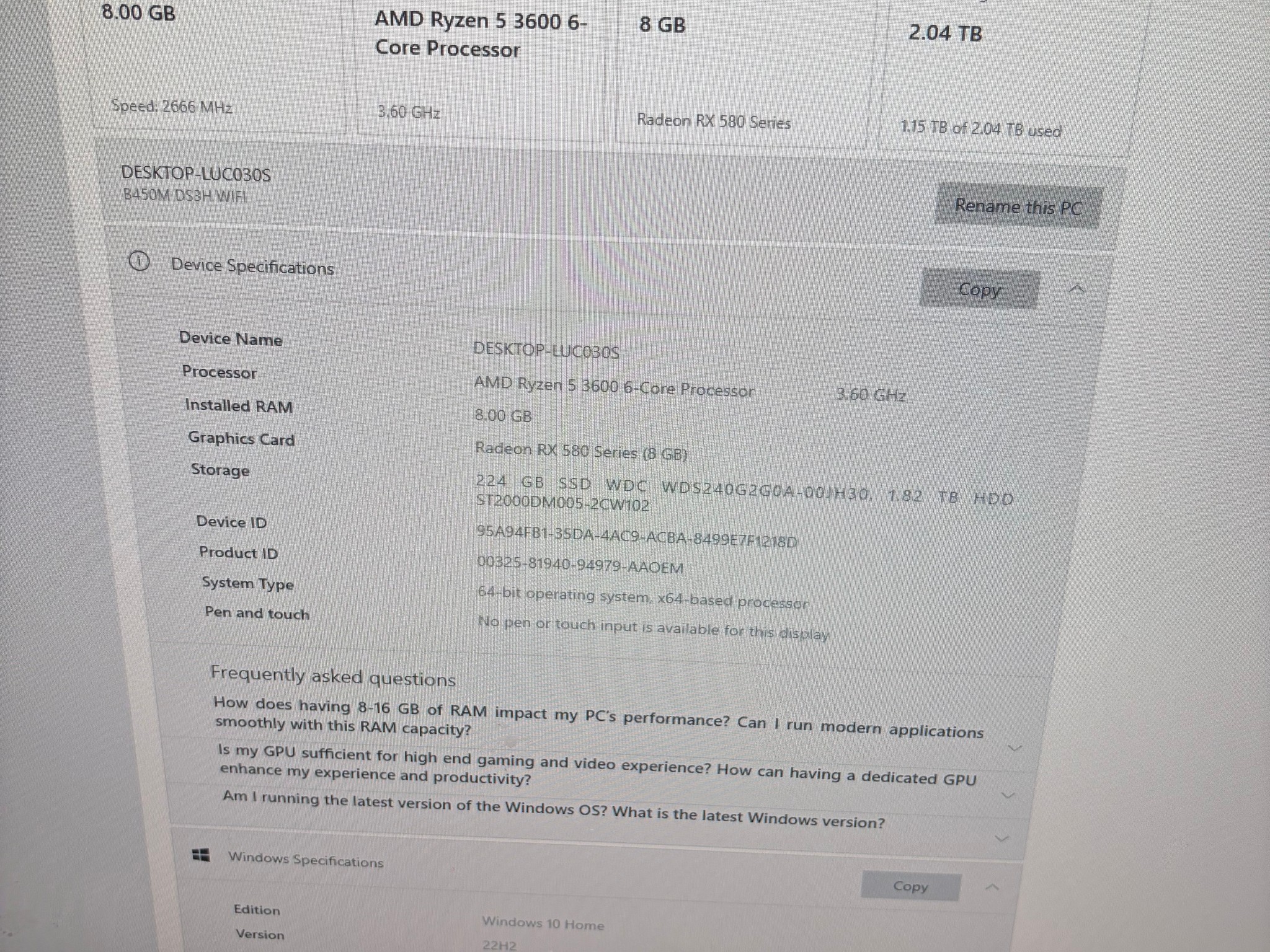 Radeon RX 580 8GB Custom Gaming PC - Ryzen 5 3600, 8GB RAM, 256GB SSD