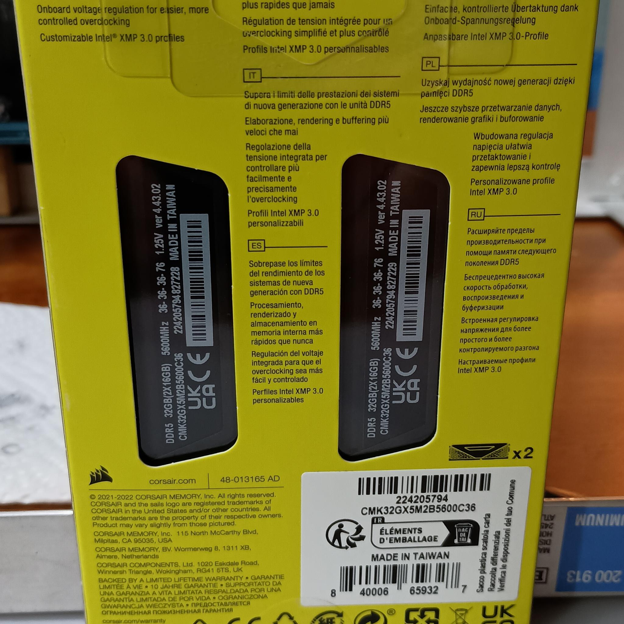 32gb DDR5 5600mhz (2x 16gb) Corsair Vengeance memory kit
