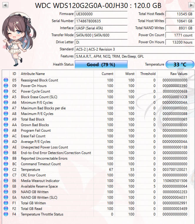 WD Green 120GB SSD Tested Working 79% Health SATA