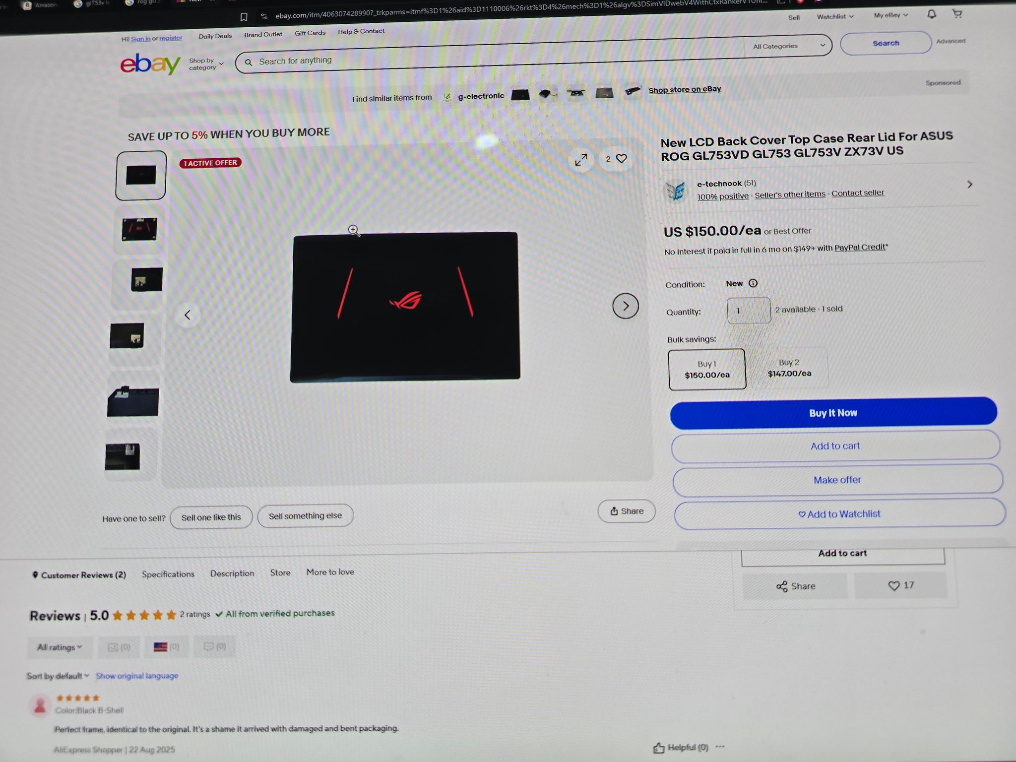 Upgradeable Asus ROG GL753V with 1050 Ti 1080P Gaming Laptop - SSD256+1T HDD - Works But Needs Work