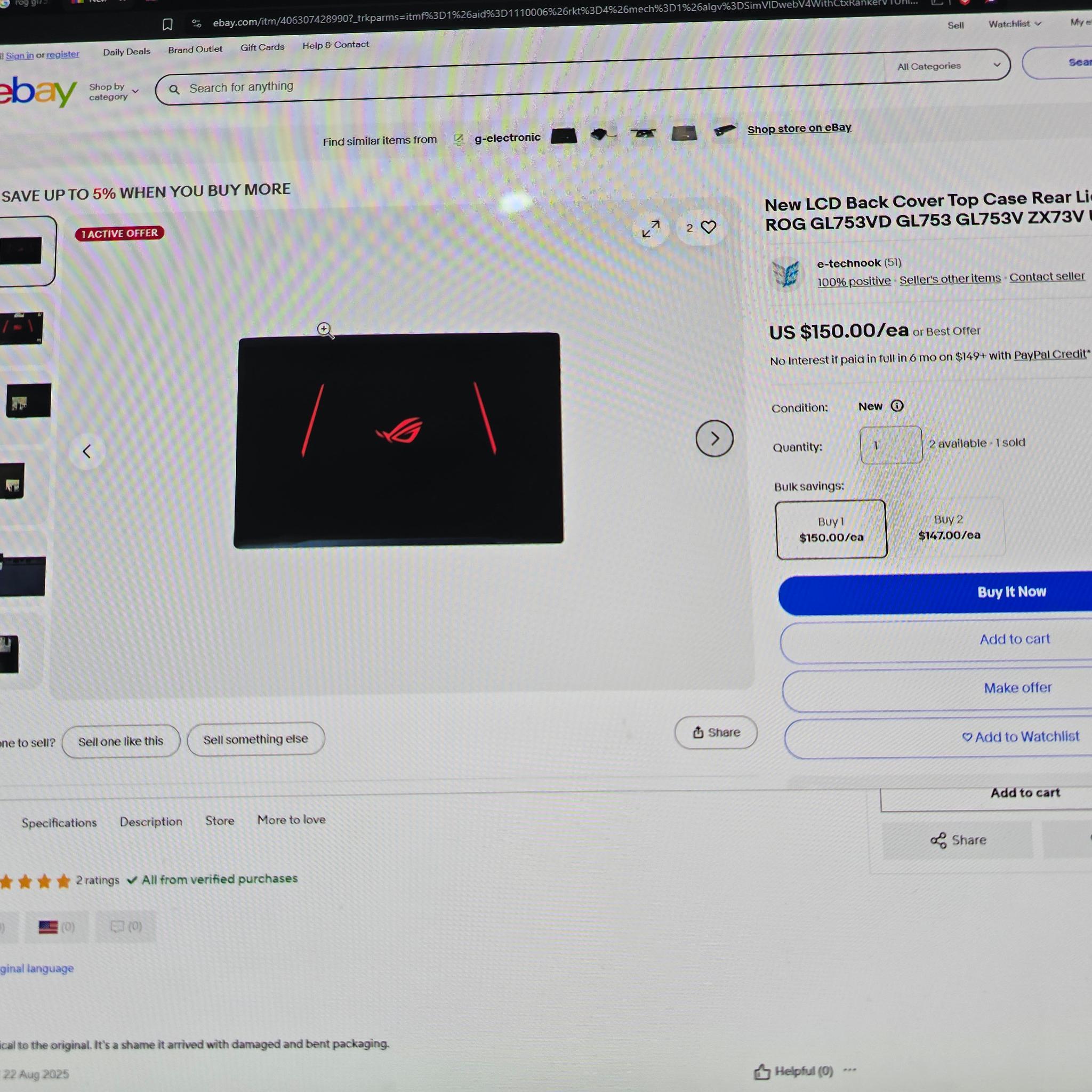 Upgradeable Asus ROG GL753V with 1050 Ti 1080P Gaming Laptop - SSD256+1T HDD - Works But Needs Work