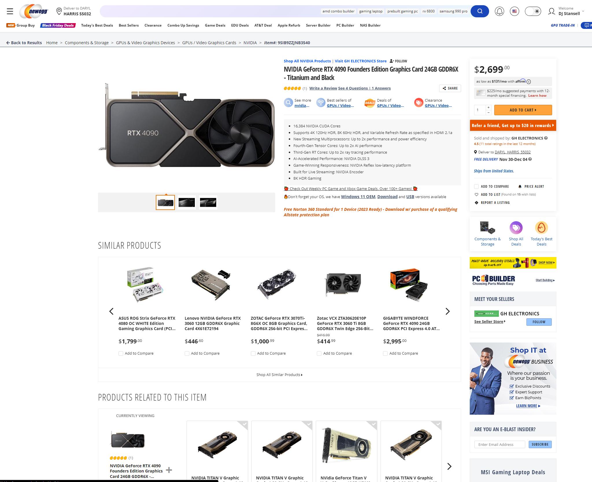 NVIDIA GeForce RTX 4090 Founders Edition Graphics Card 24GB GDDR6X - BRAND NEW IN BOX/UNOPENED