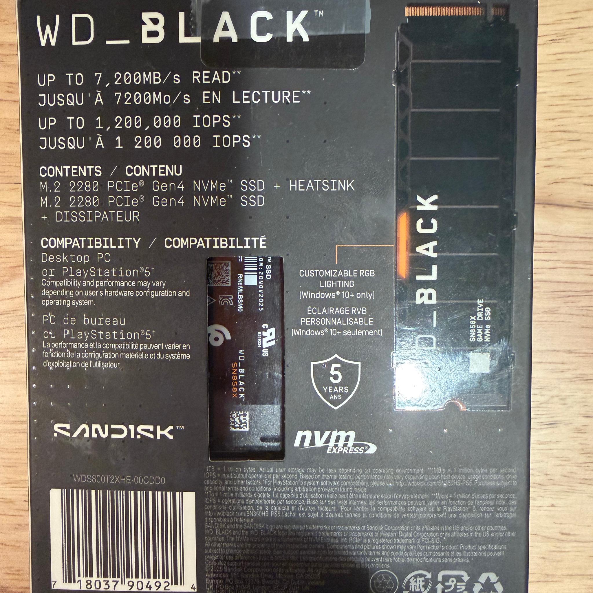 WD 8TB WD_BLACK SN850X Gaming Internal NVMe PCIe 4.0 SSD with Heatsink
